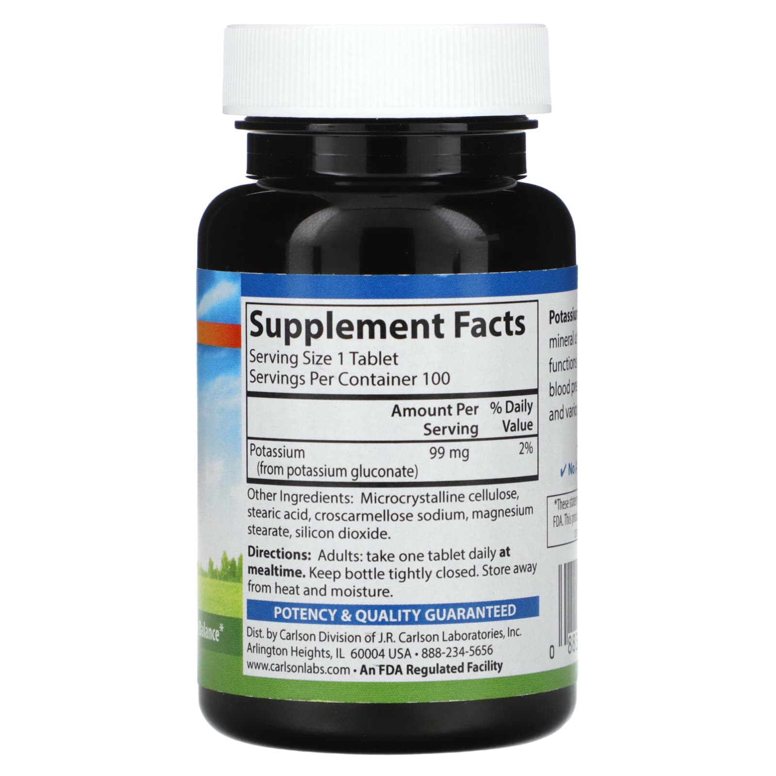 Carlson Potassium Supplement, 99mg, Gluten-Free, 100 Tablets - Image 2