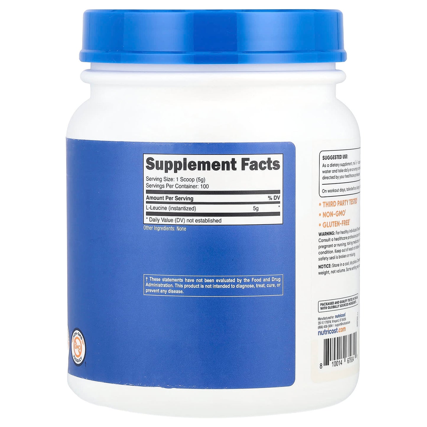 Nutricost, L-Leucine, Unflavored, 17.9 oz  (500 g) - Image 2