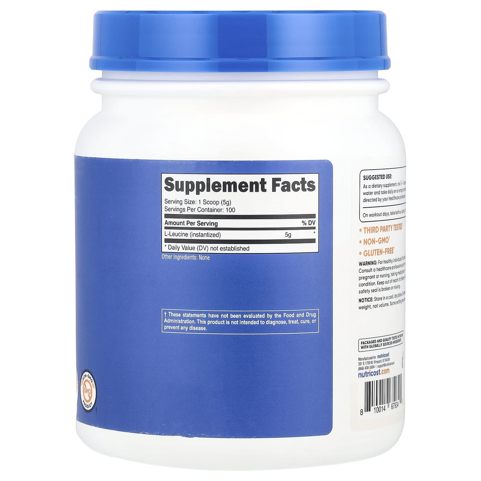 Nutricost, L-Leucine, Unflavored, 17.9 oz  (500 g) - Image 2