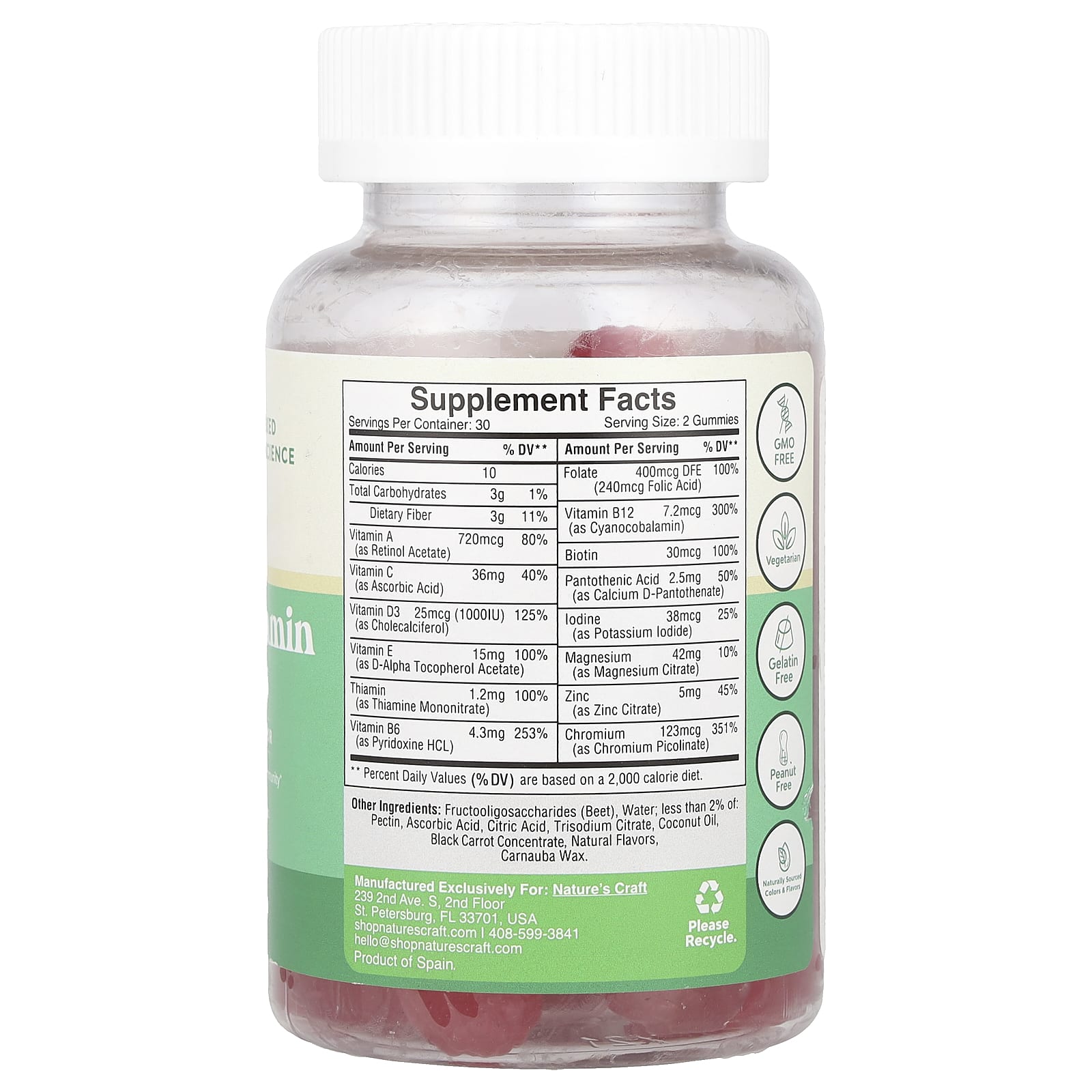 Nature's Craft, Teen Multivitamin Gummies, Sugar Free, Raspberry , 60 Gummies