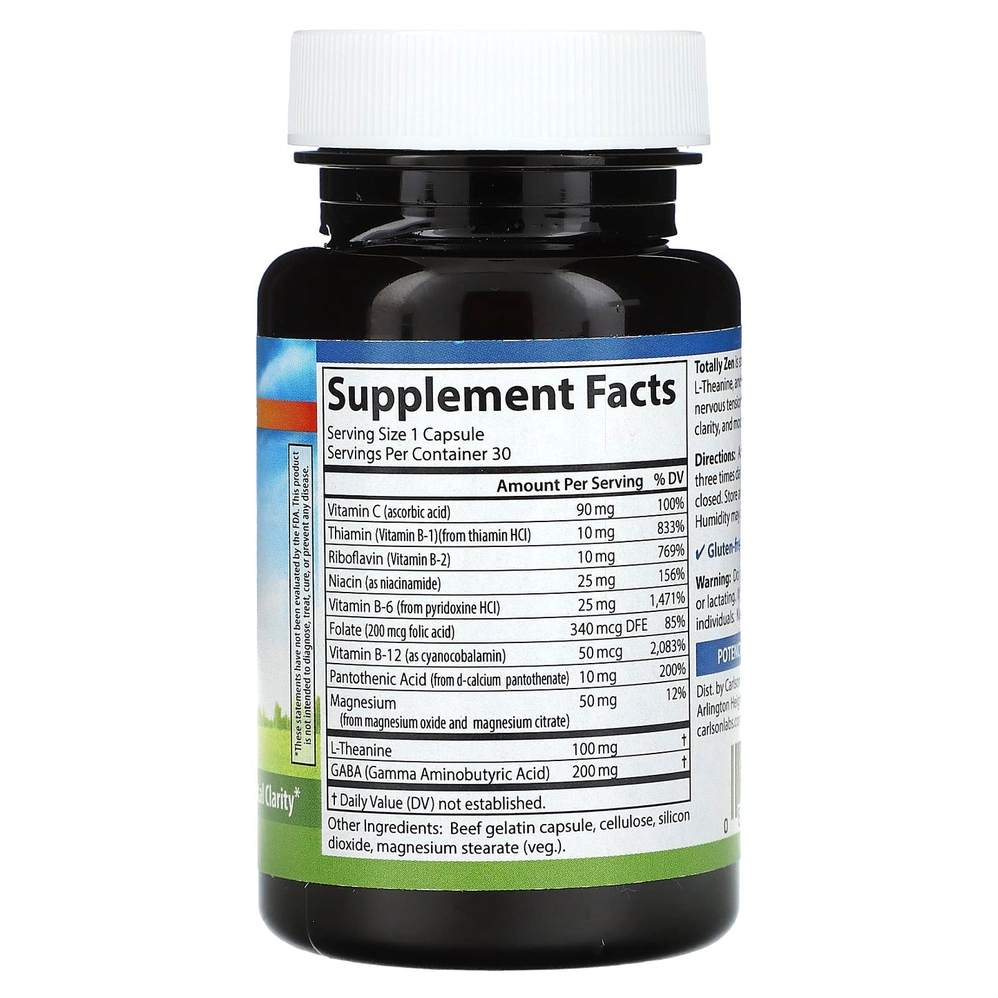 Carlson Totally Zen with GABA & L-Theanine, 30 Capsules for Stress Relief - Image 2