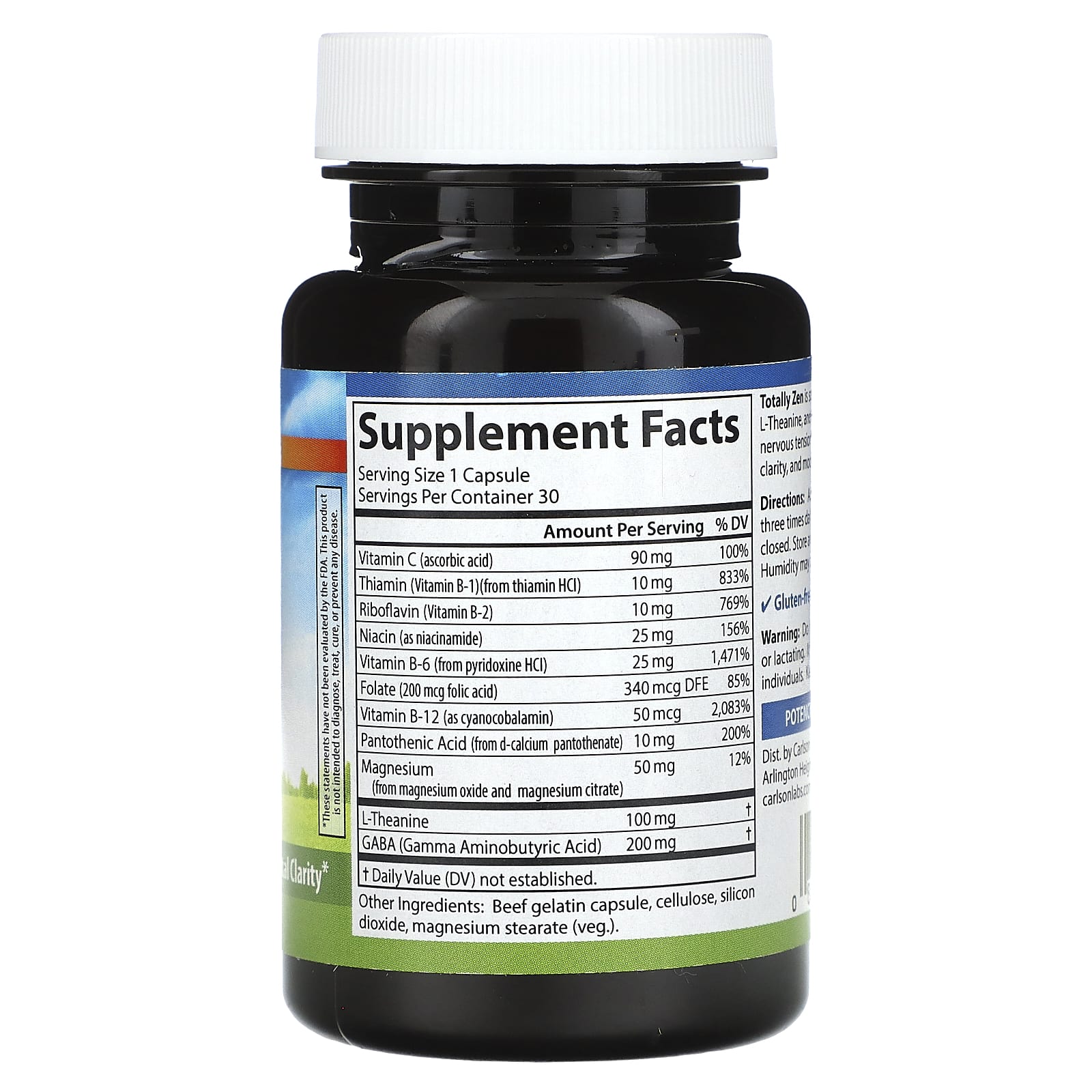 Carlson Totally Zen with GABA & L-Theanine, 30 Capsules for Stress Relief - Image 2