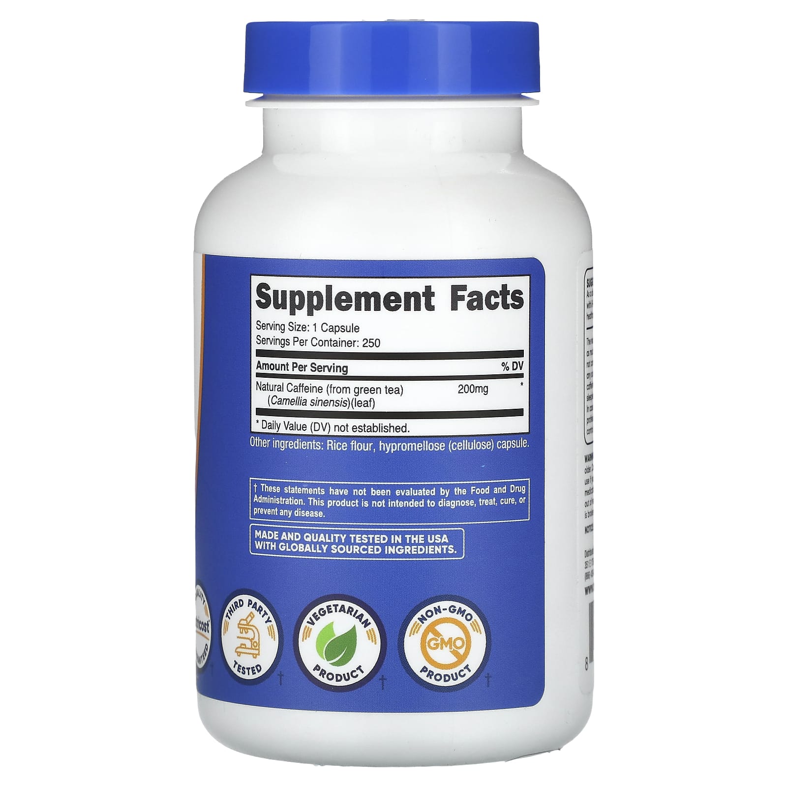 Nutricost, Natural Caffeine, 200 mg, 250 Capsules