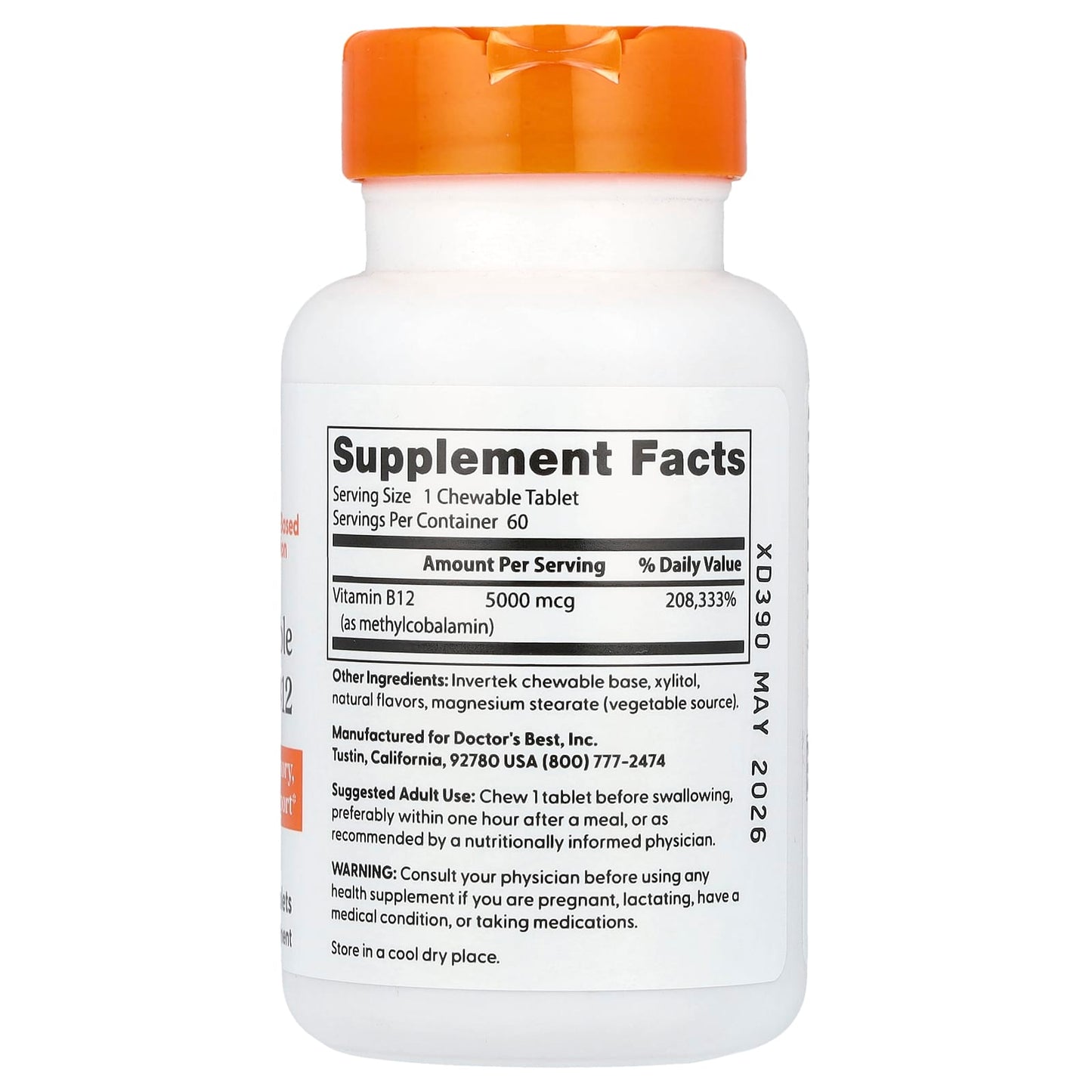 Energy Support with Doctor's Best Chewable B12 (5,000 mcg, 60 Tablets) - Image 2
