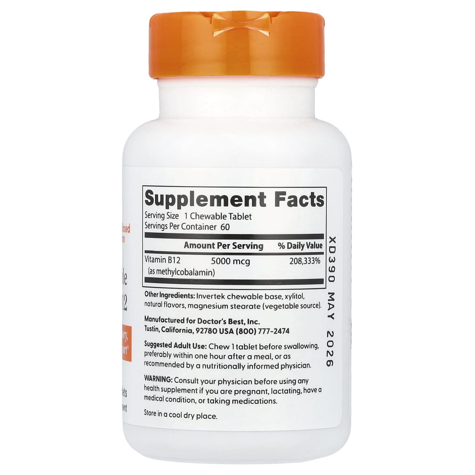 Energy Support with Doctor's Best Chewable B12 (5,000 mcg, 60 Tablets) - Image 2