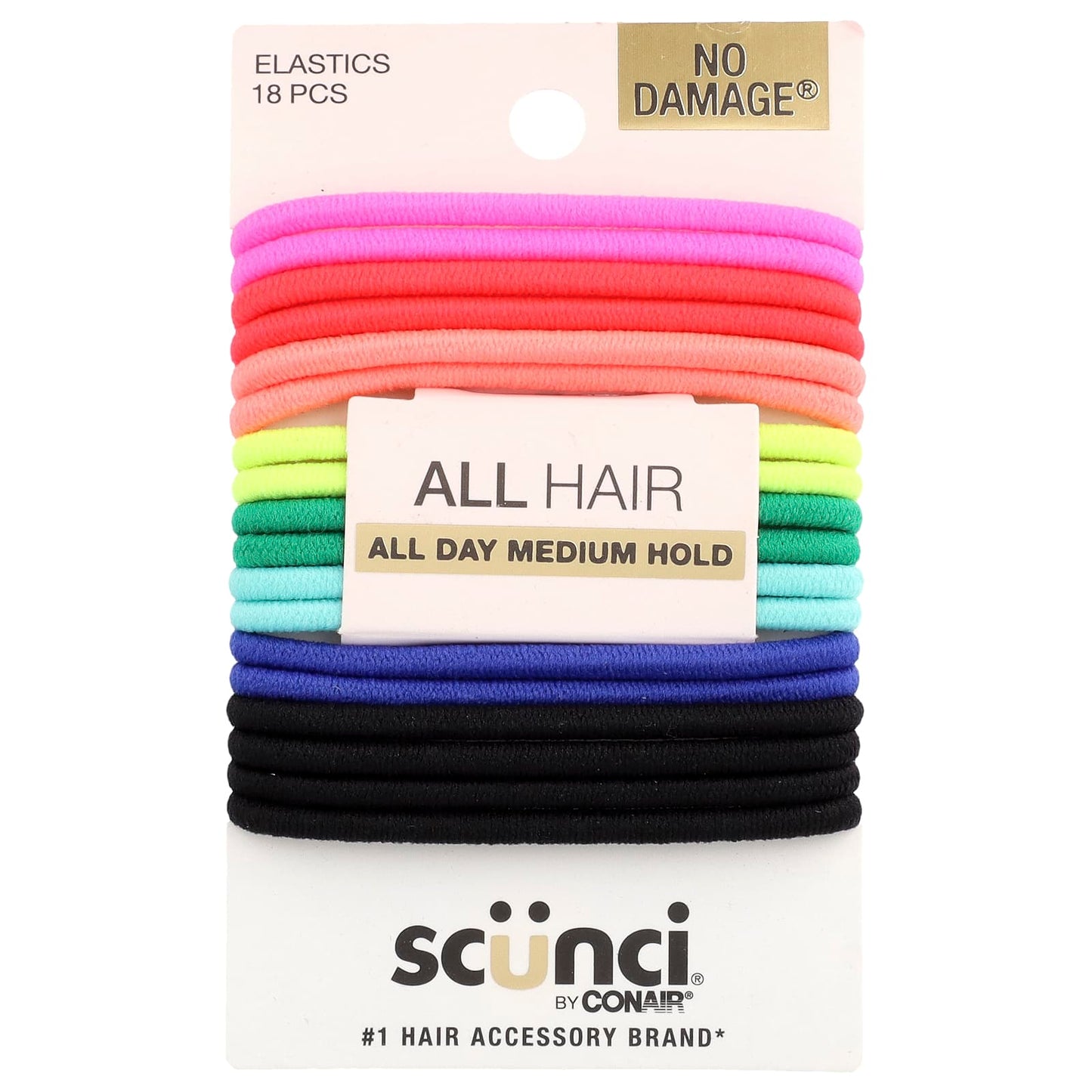 Scunci, No Damage® Elastics, All Hair, Medium Hold, Assorted Colors, 18 Pieces - Image 1