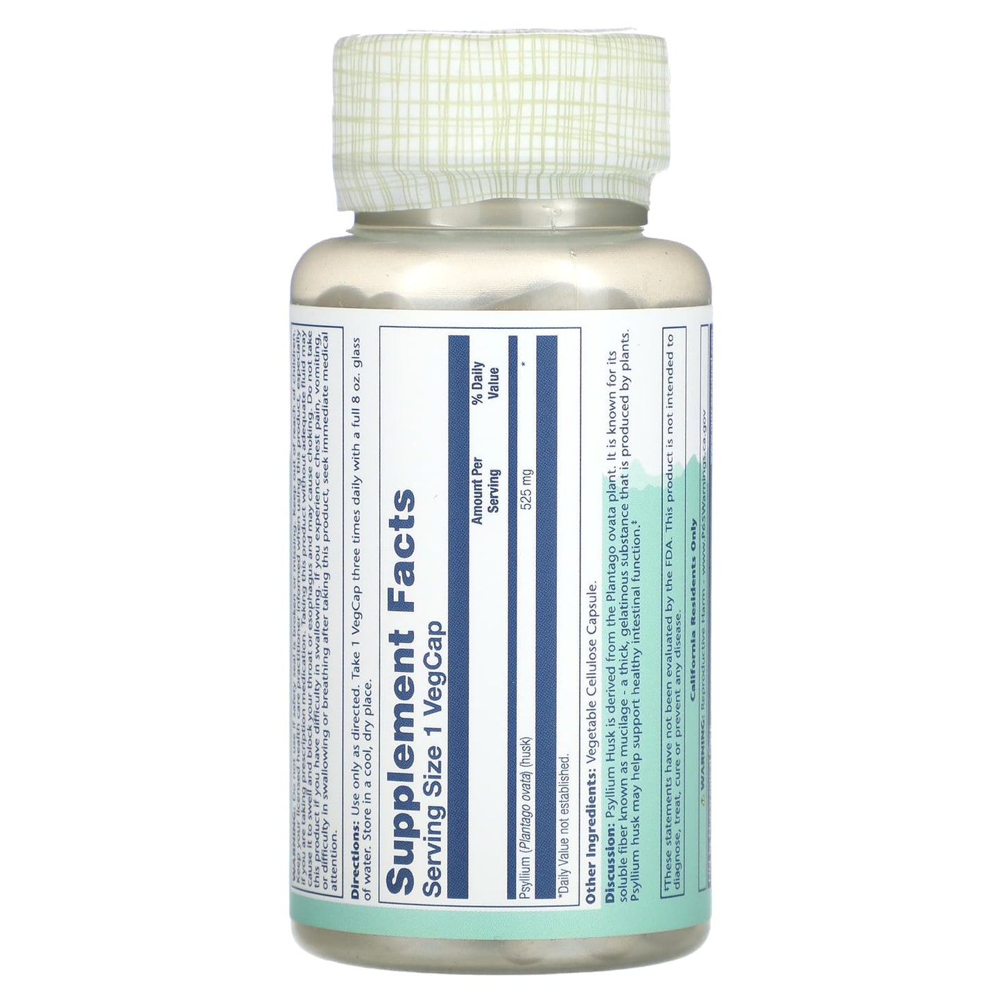 Solaray, Psyllium Husk, 525 mg , 100 VegCaps - Image 2