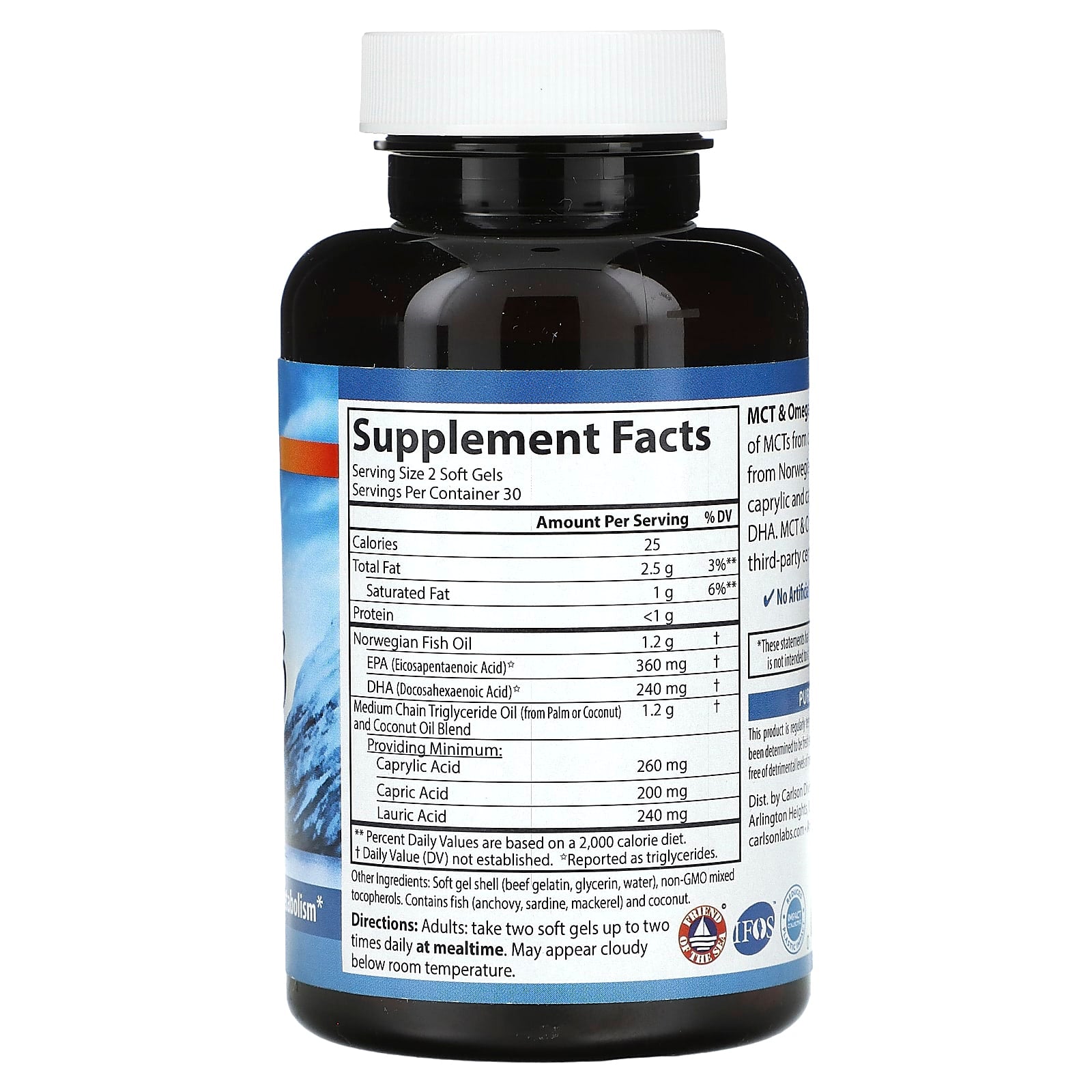 Carlson MCT & Omega-3 Soft Gels with Coconut & Fish Oil - Image 2