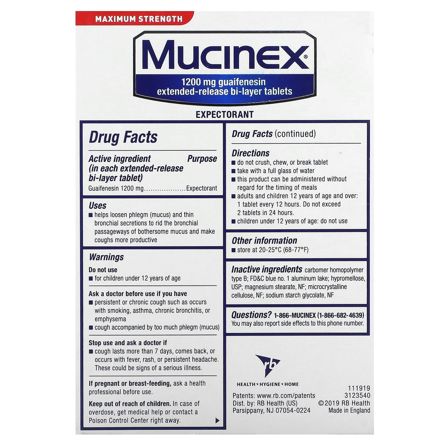 Mucinex, Expectorant, Maximum Strength, 1,200 mg, 28 Extended-Release Bi-Layer Tablets - Image 2