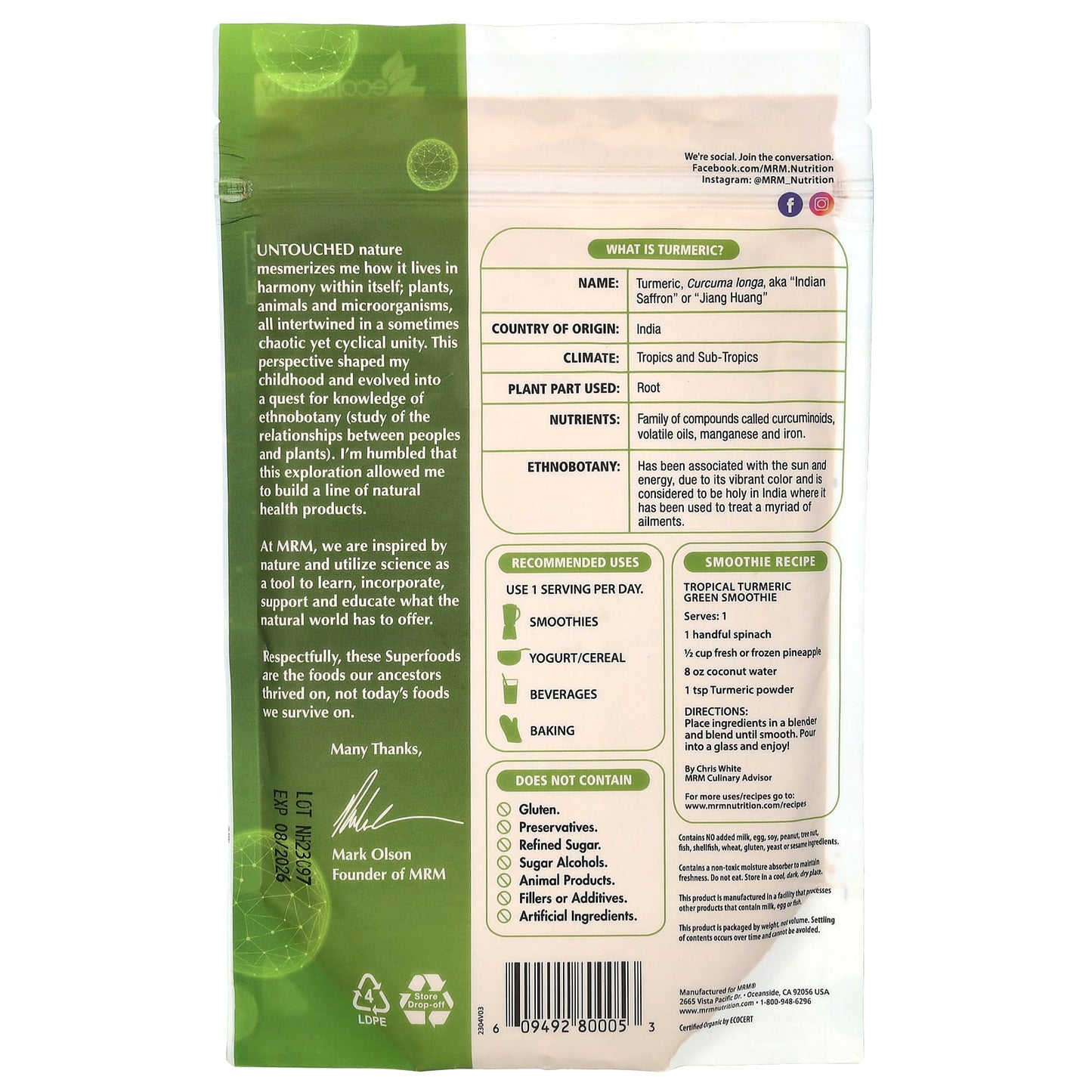 MRM Nutrition, Organic Turmeric Root Powder, 6 oz (170 g) - Image 2