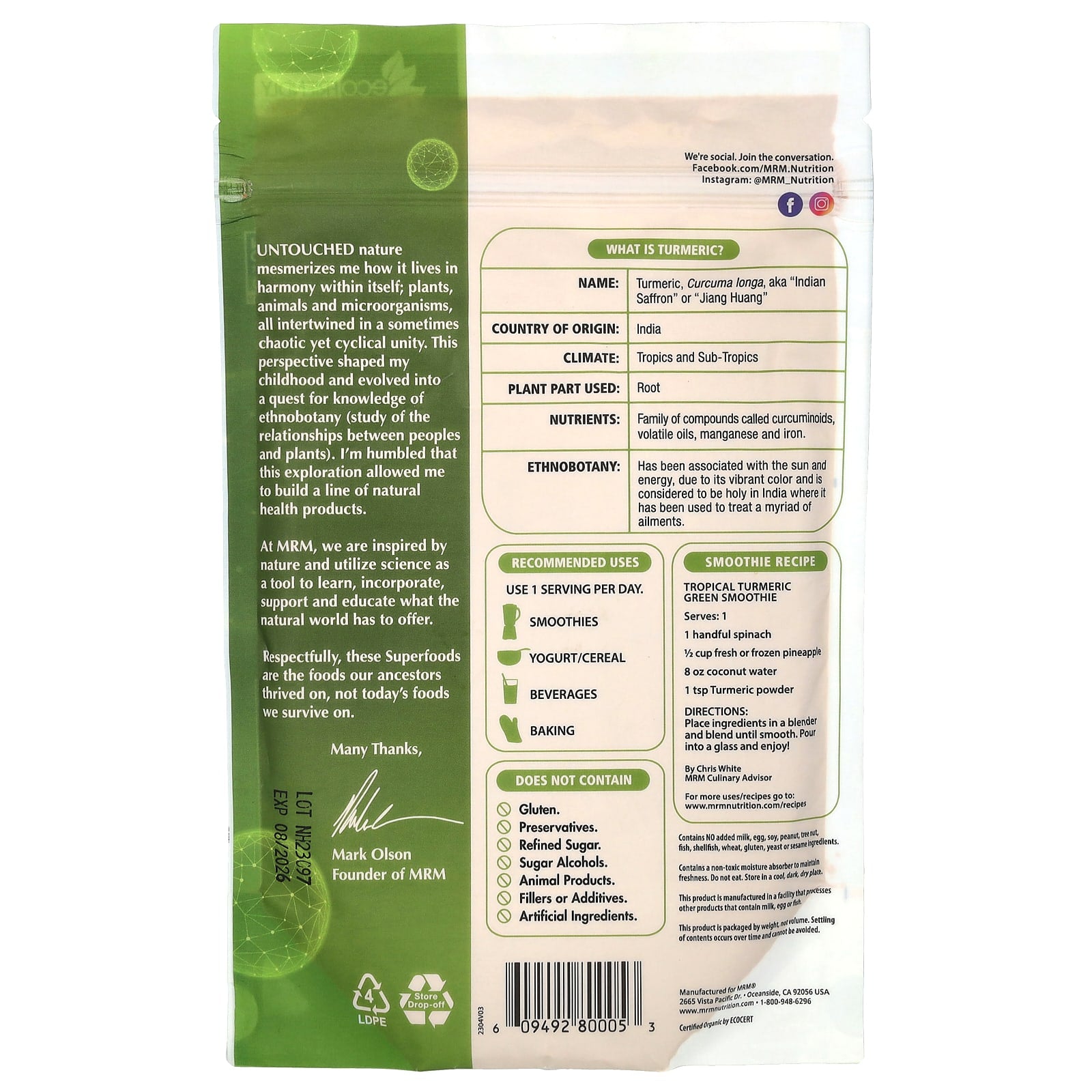 MRM Nutrition, Organic Turmeric Root Powder, 6 oz (170 g) - Image 2