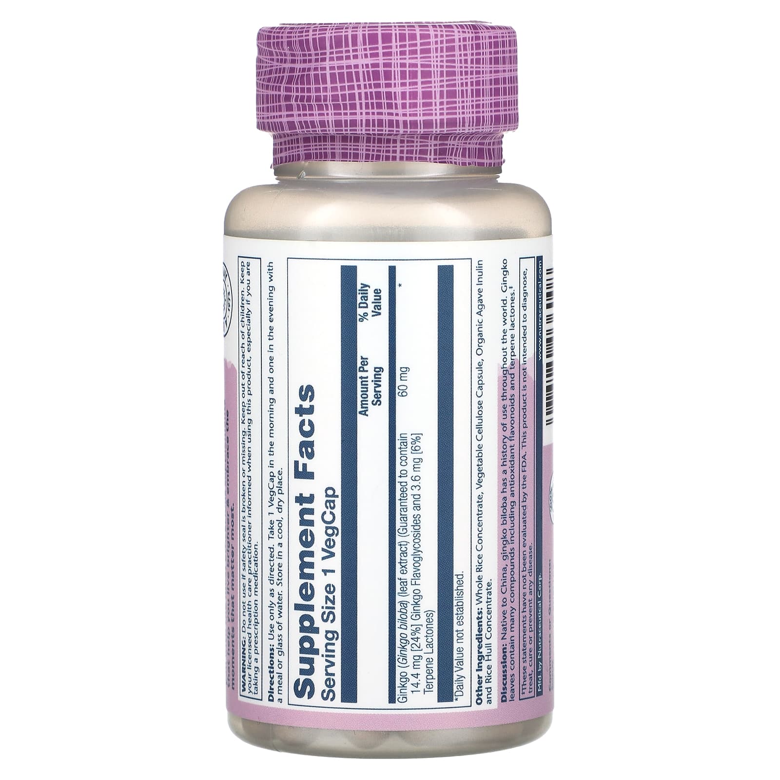 Solaray, Vital Extracts, Ginkgo Biloba, 60 mg, 60 VegCaps - Image 2