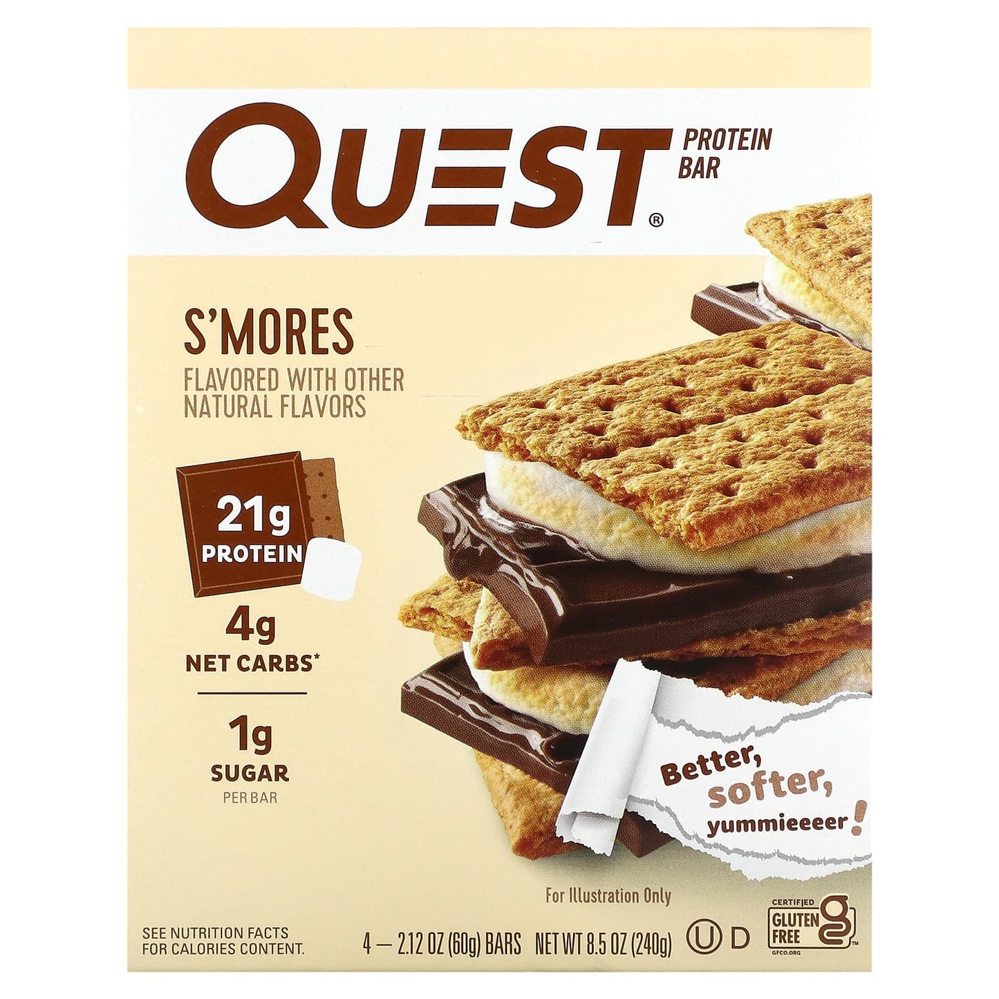 Quest Nutrition, Protein Bar, S'Mores, 4 Bars, 2.12 oz (60 g) Each - Image 1