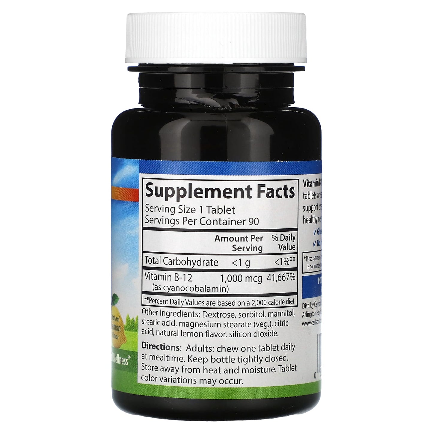 Carlson Chewable Vitamin B-12, 1,000 mcg, Gluten-Free, 90 Tablets - Image 2