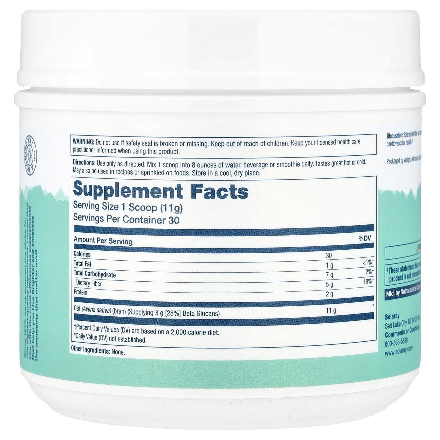 Solaray, Oat Fiber Powder, Unflavored, 11.6 oz (328 g)