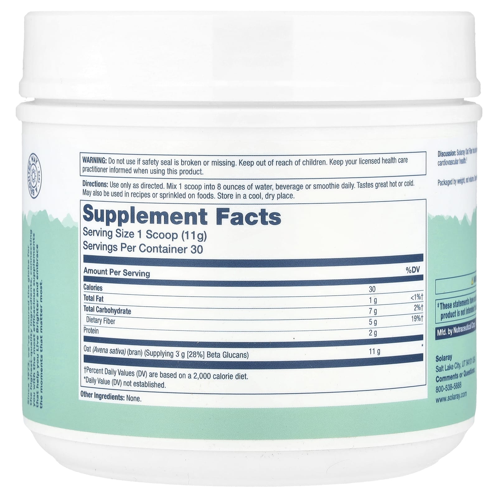 Solaray, Oat Fiber Powder, Unflavored, 11.6 oz (328 g)