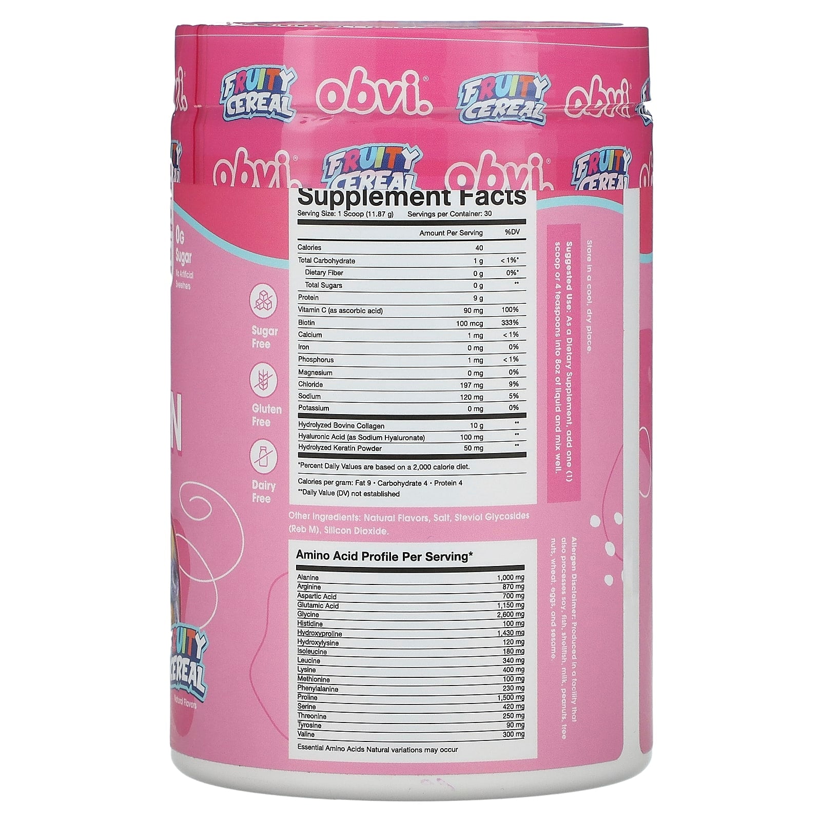 Obvi, More Than Collagen, All-In-One Beauty Nutrition Powder, Fruity Cereal, 12.56 oz (356 g)