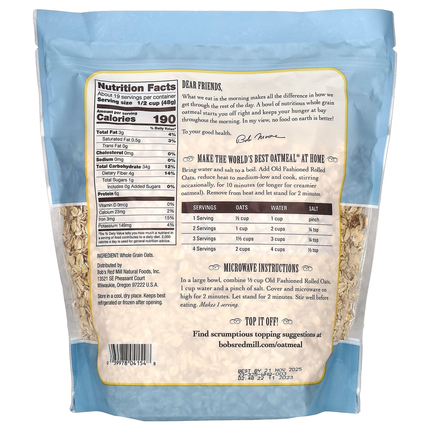 Whole Grain Old Fashioned Rolled Oats, Non-GMO & Kosher - 32 oz - Image 2
