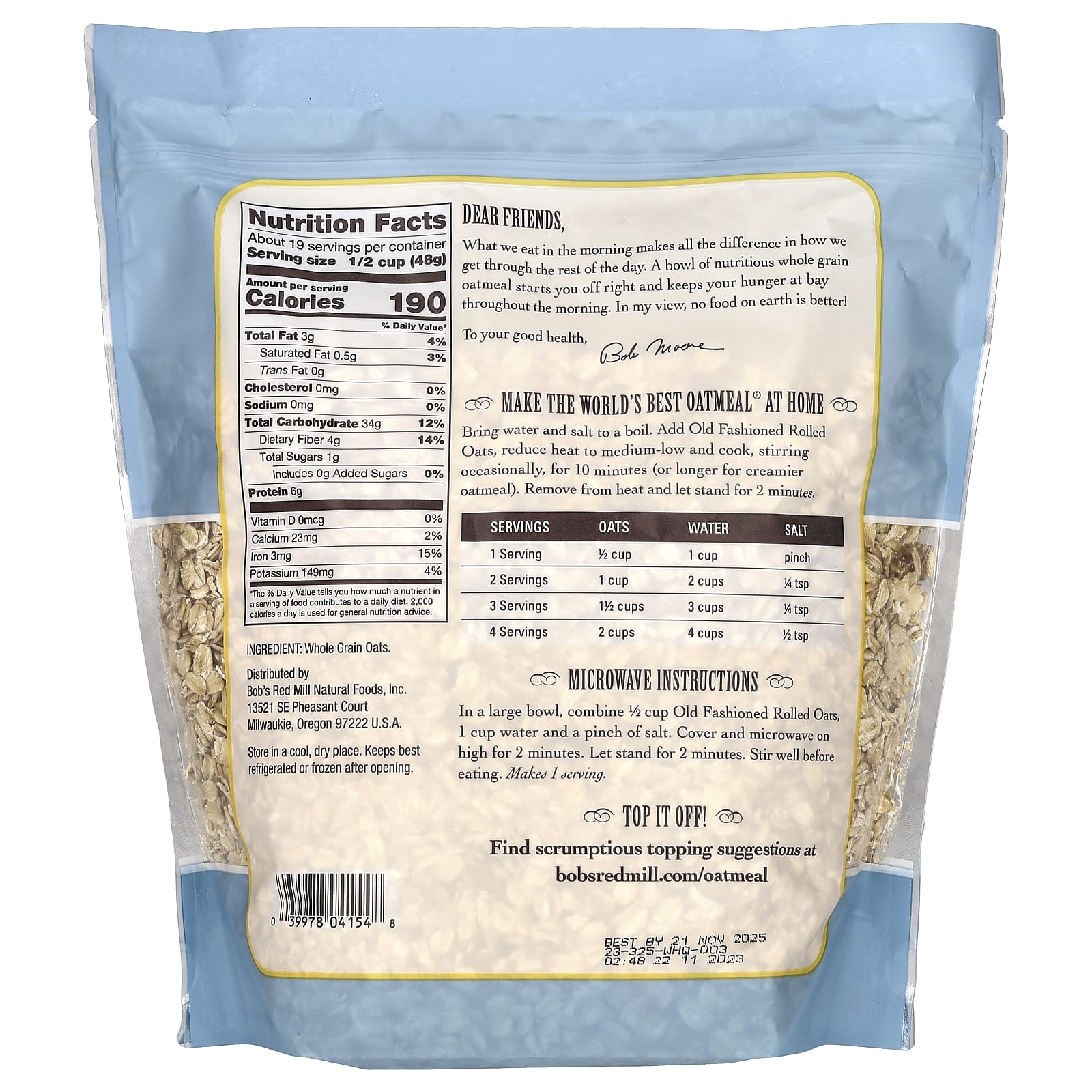 Whole Grain Old Fashioned Rolled Oats, Non-GMO & Kosher - 32 oz - Image 2