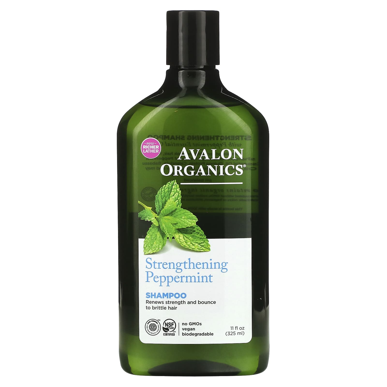Avalon Organics Strengthening Shampoo with Peppermint, 11 fl oz - Image 1