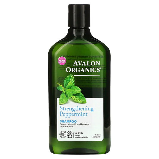 Avalon Organics Strengthening Shampoo with Peppermint, 11 fl oz - Image 1