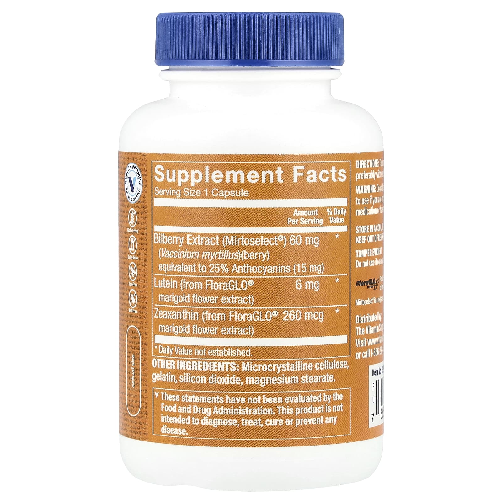 The Vitamin Shoppe, Lutein With Bilberry Extract, 120 Capsules - Image 2