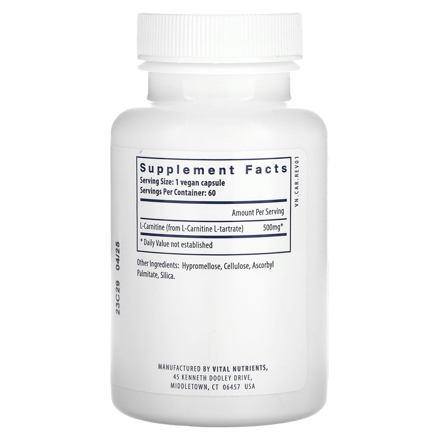 Vital Nutrients, Carnitine, 60 Vegan Capsules (500 mg per Capsule) - Image 2