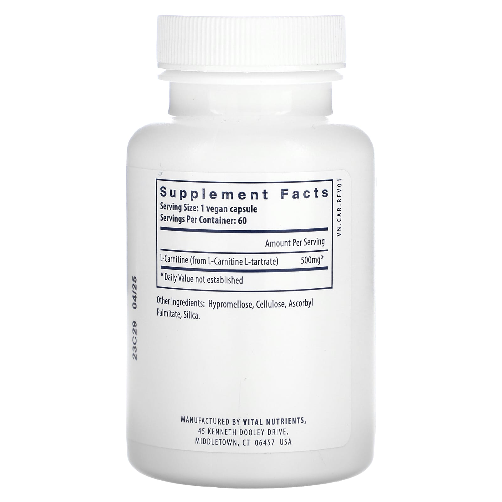 Vital Nutrients, Carnitine, 60 Vegan Capsules (500 mg per Capsule) - Image 2