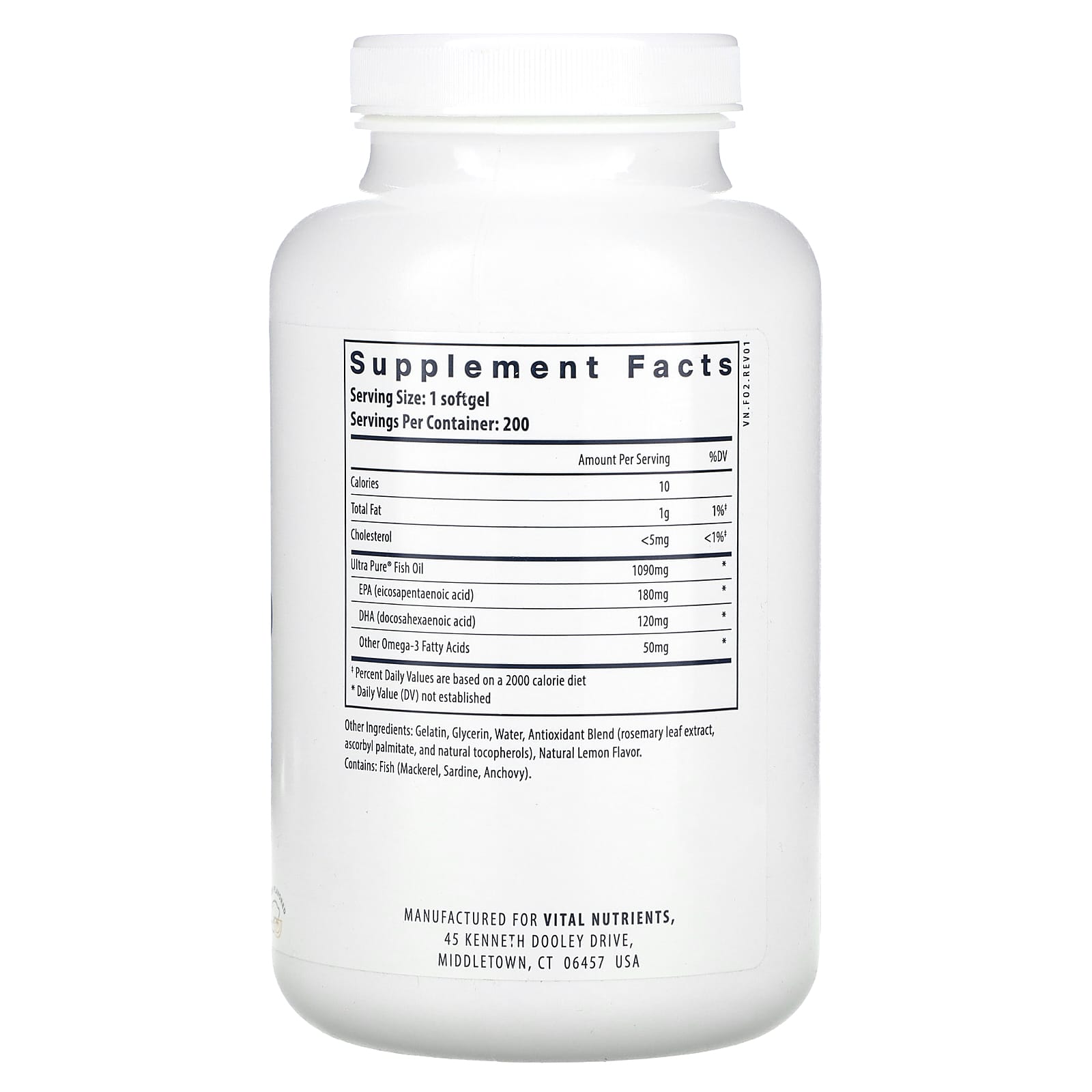 Vital Nutrients, Ultra Pure, Fish Oil 350, Lemon, 200 Softgels - Image 2