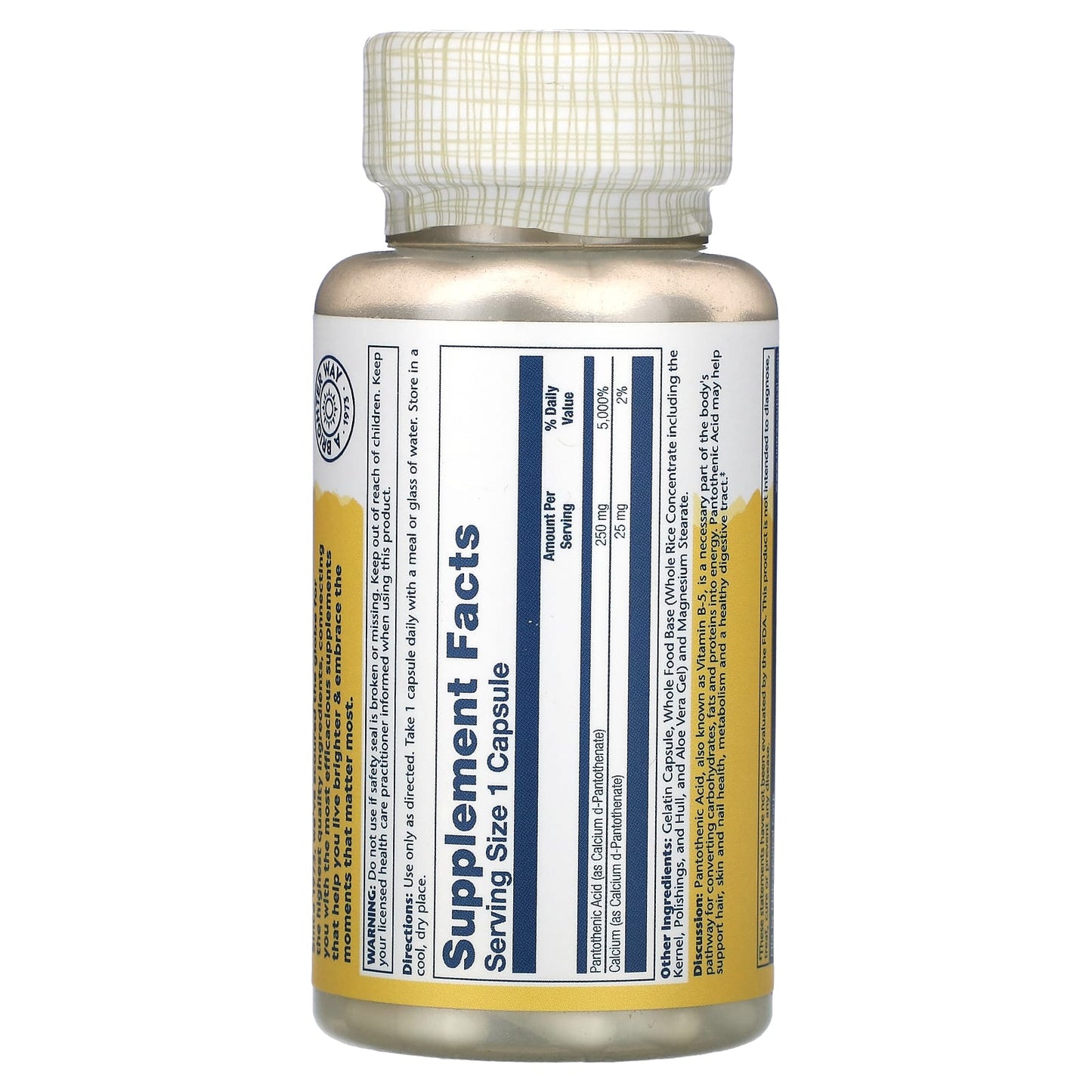 Solaray, Panthothenic Acid, 250 mg, 100 Capsules - Image 2