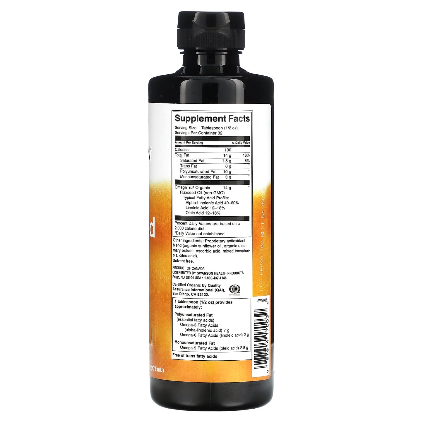 Swanson, Organic Flaxseed Oil, 16 fl oz (473 ml) - Image 2