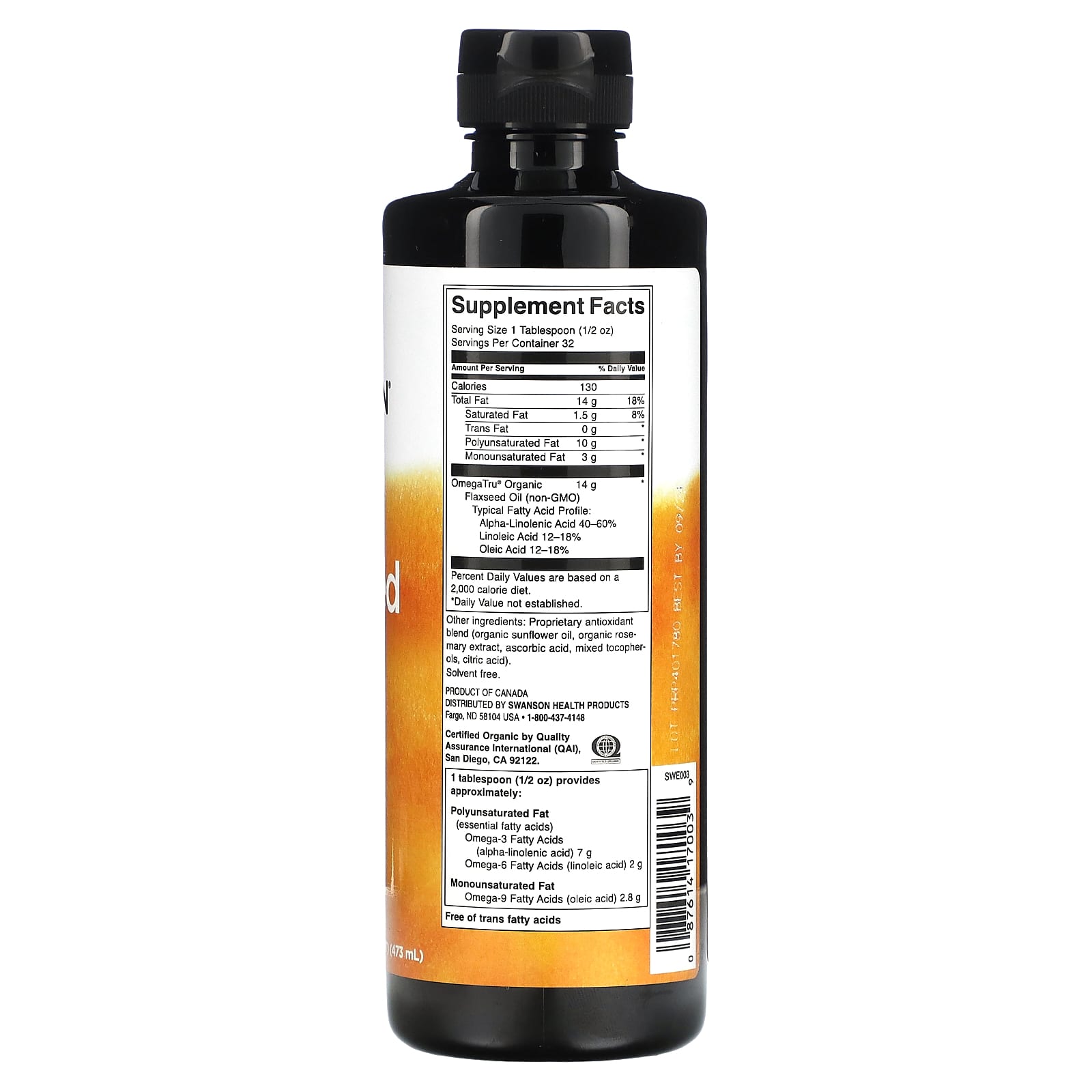 Swanson, Organic Flaxseed Oil, 16 fl oz (473 ml) - Image 2