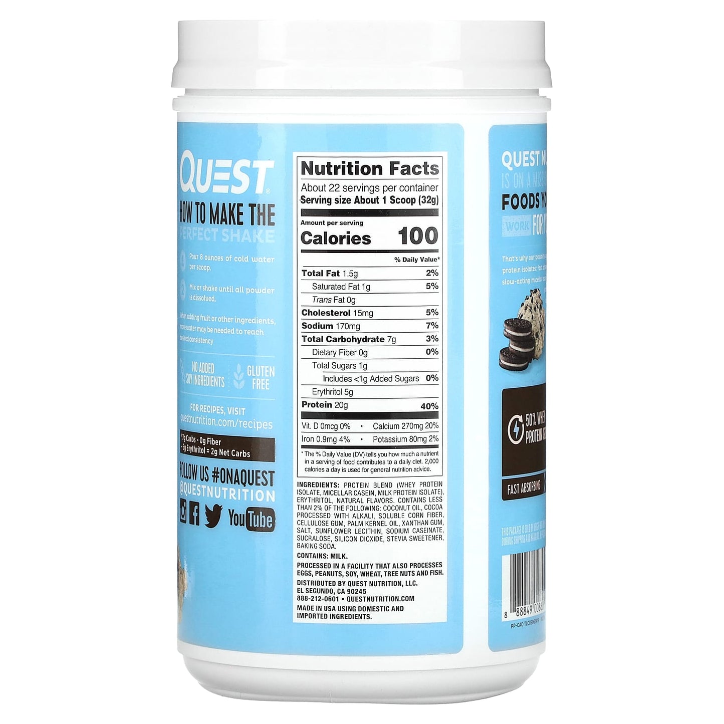 Quest Nutrition, Protein Powder, Cookies & Cream, 1.6 lb (726 g) - Image 2