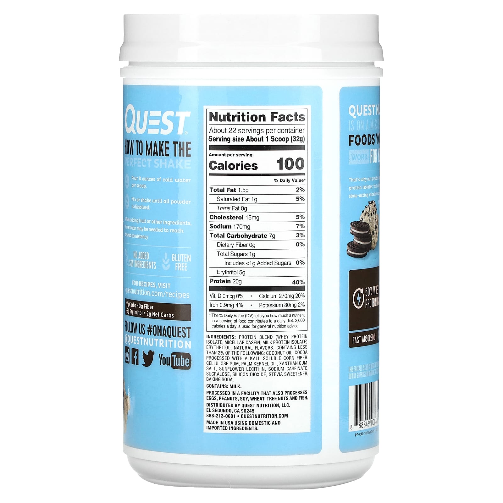 Quest Nutrition, Protein Powder, Cookies & Cream, 1.6 lb (726 g) - Image 2