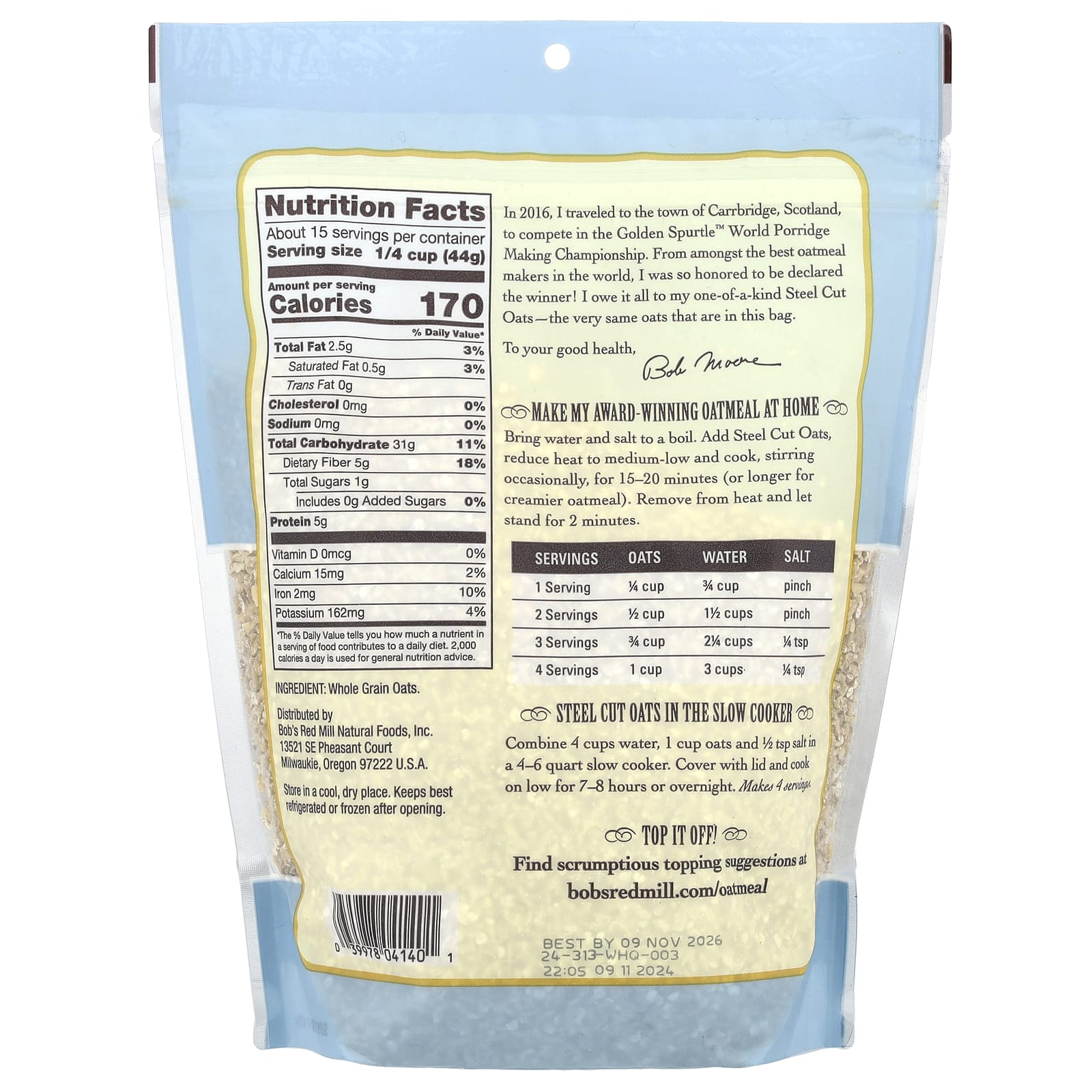 Bob's Red Mill Steel Cut Oats - Whole Grain, 24 oz (680 g) - Image 2