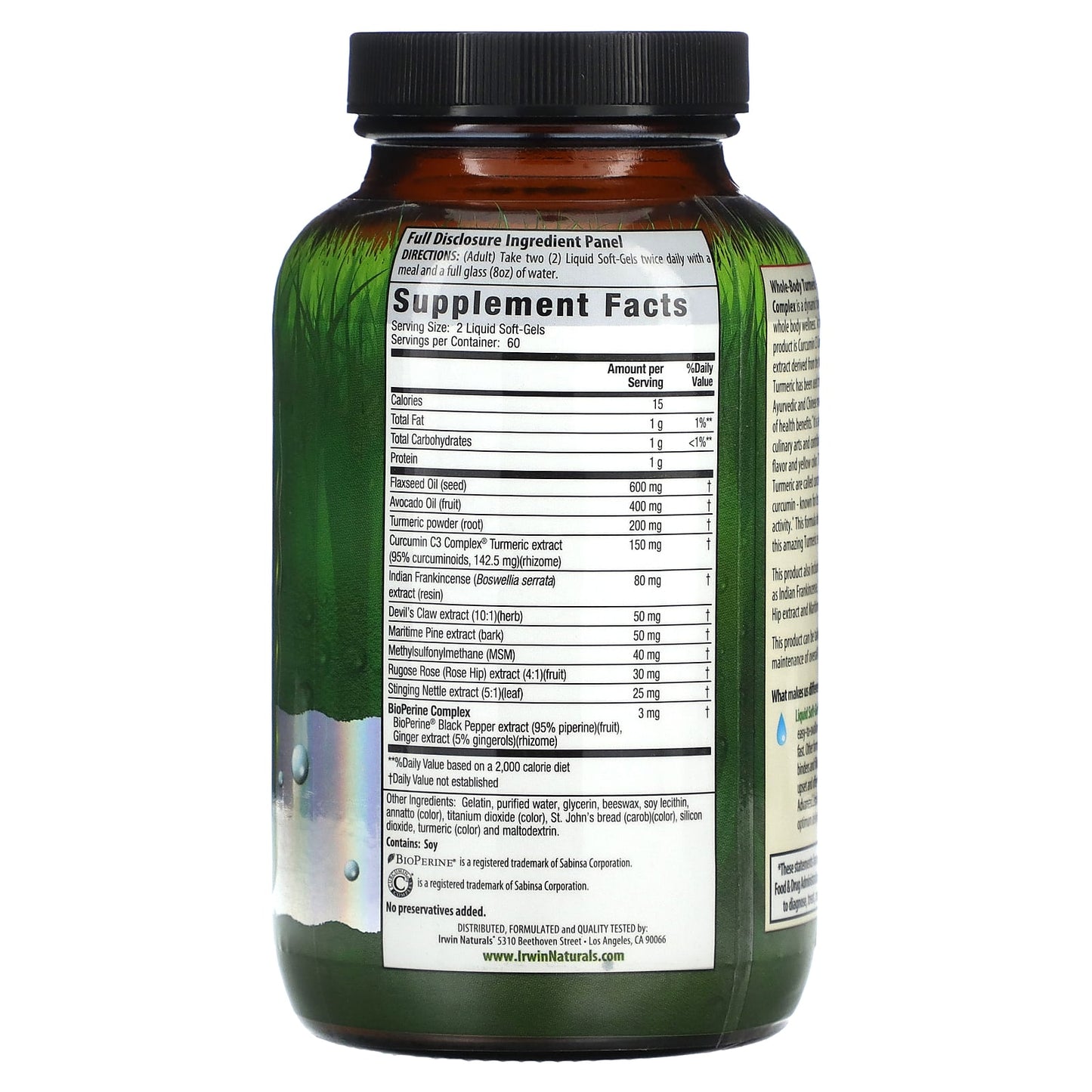 Turmeric Curcumin C3 Complex, 120 Liquid Soft-Gels for Whole Body Wellness - Image 2
