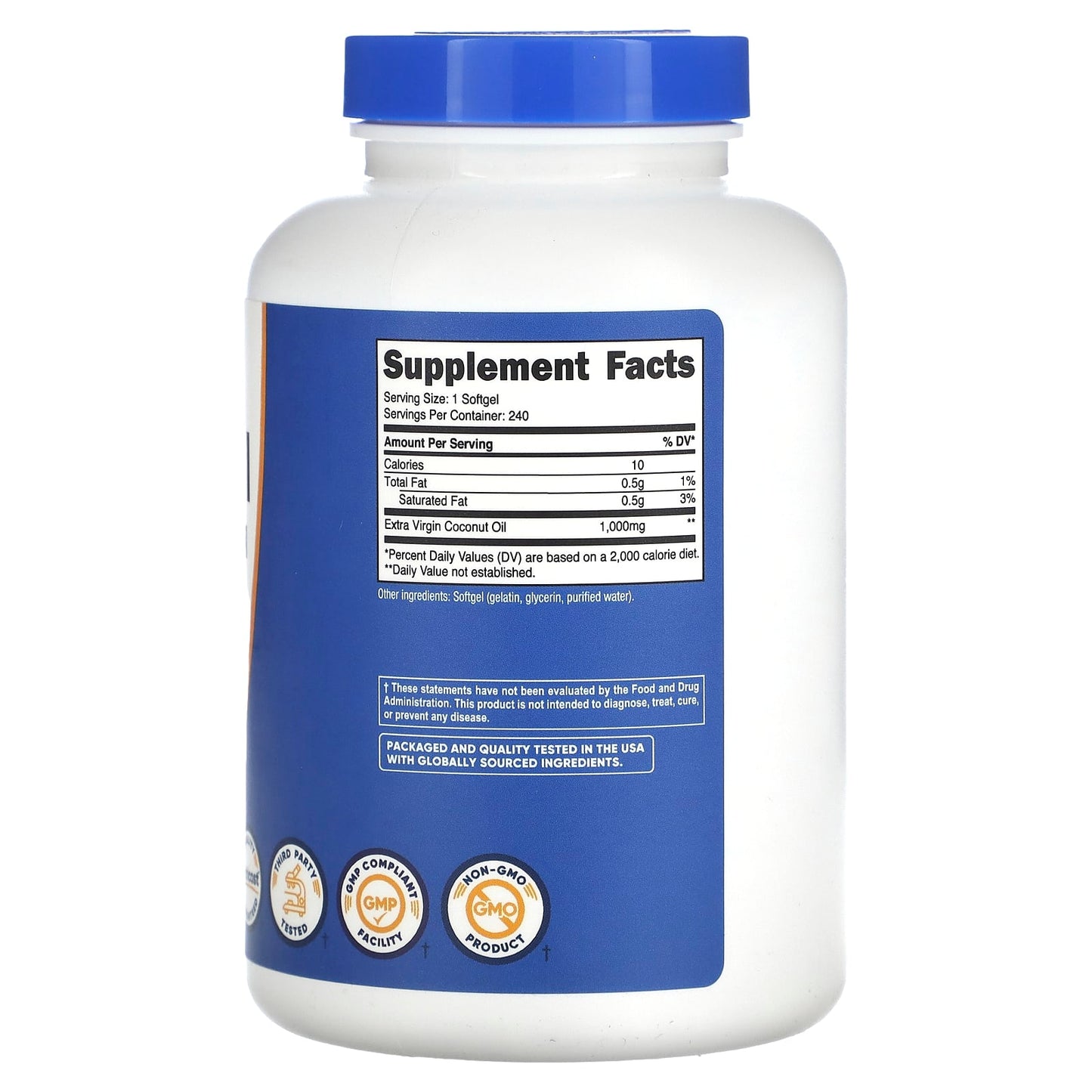 Nutricost, Extra Virgin Coconut Oil, 1,000 mg, 240 Capsules - Image 2