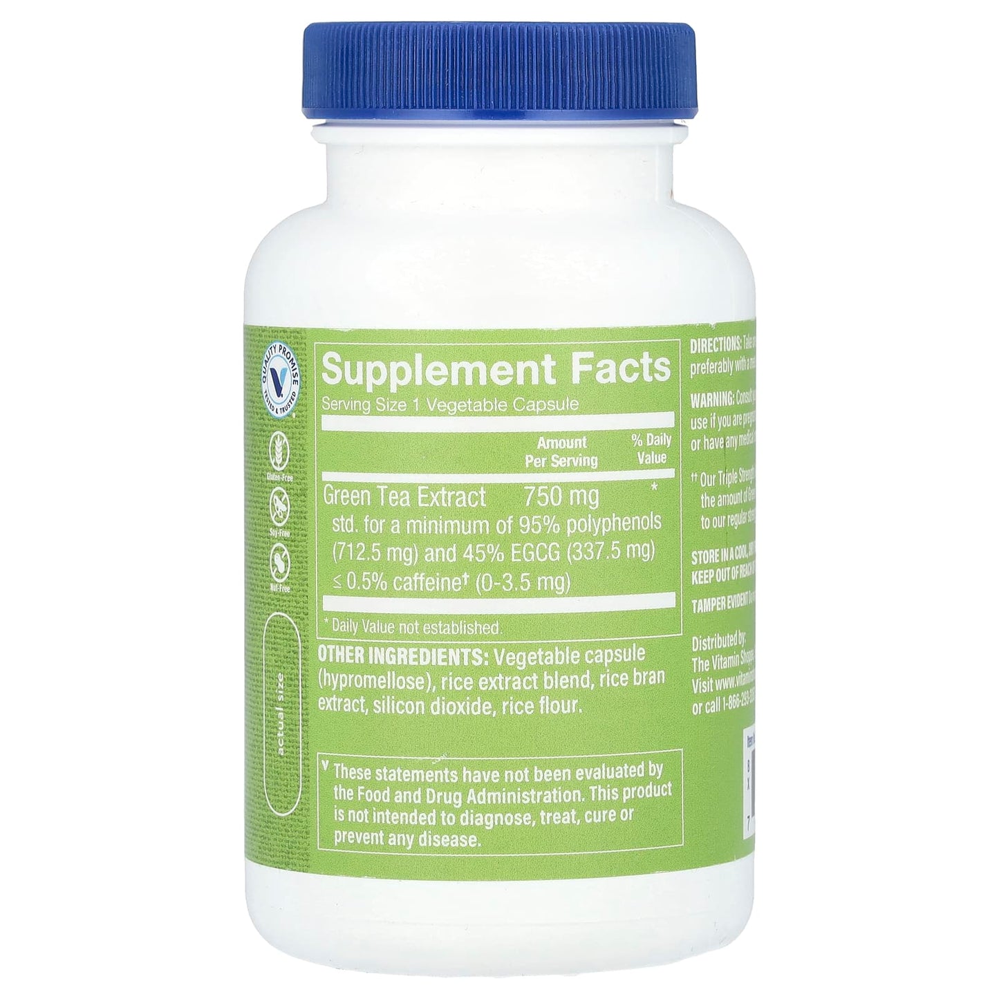 The Vitamin Shoppe, Green Tea Extract, Triple Strength, Decaffeinated, 100 Vegetable Capsules (750 mg per Capsule)