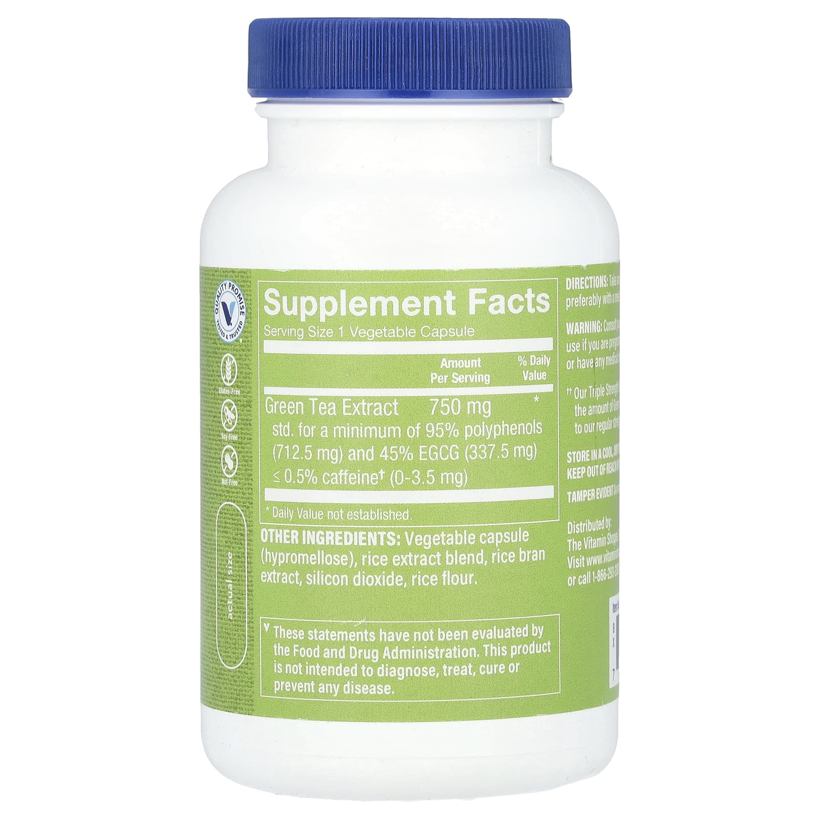 The Vitamin Shoppe, Green Tea Extract, Triple Strength, Decaffeinated, 100 Vegetable Capsules (750 mg per Capsule)