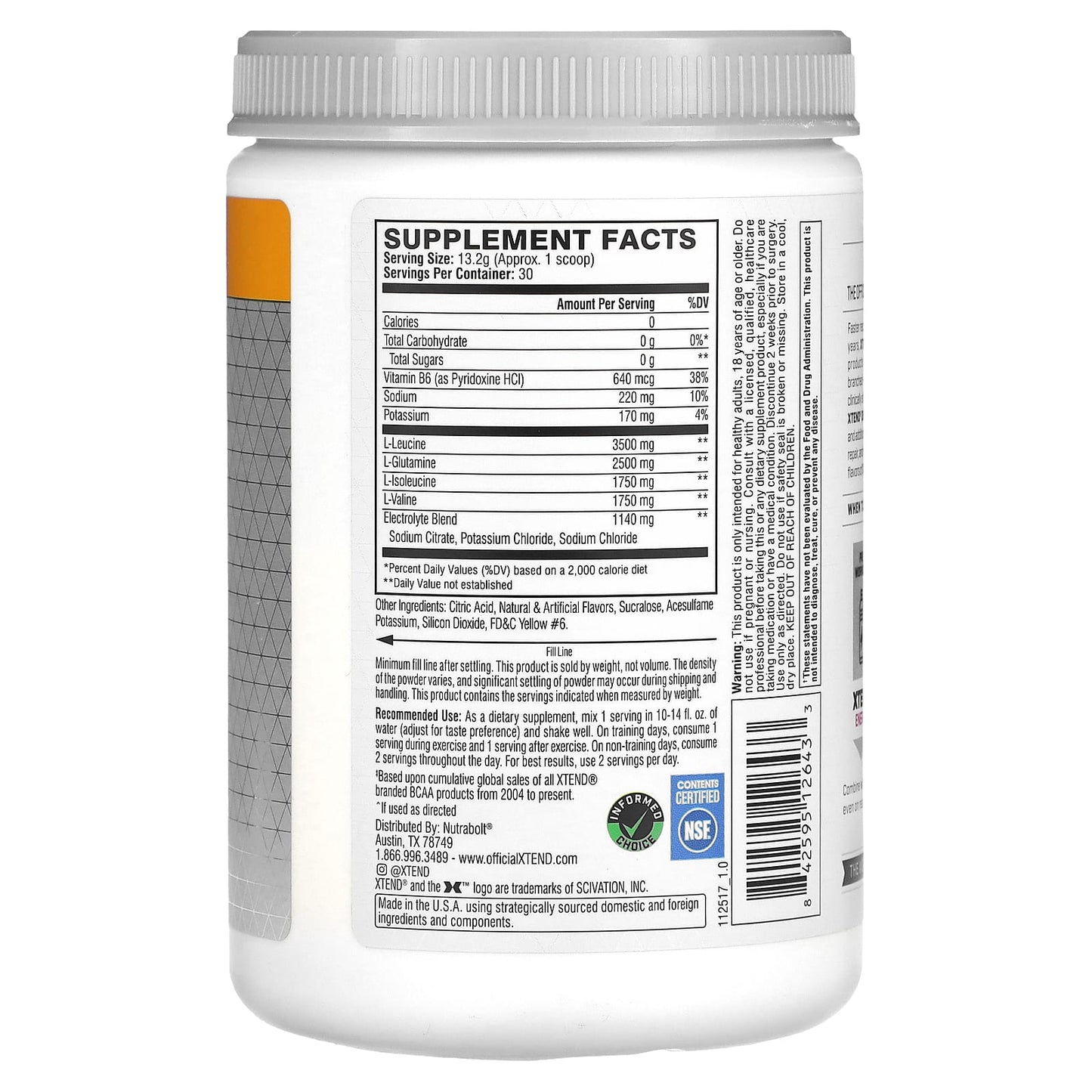 XTEND, The Original 7G BCAA, Orange Cream, 14 oz (396 g) - Image 2