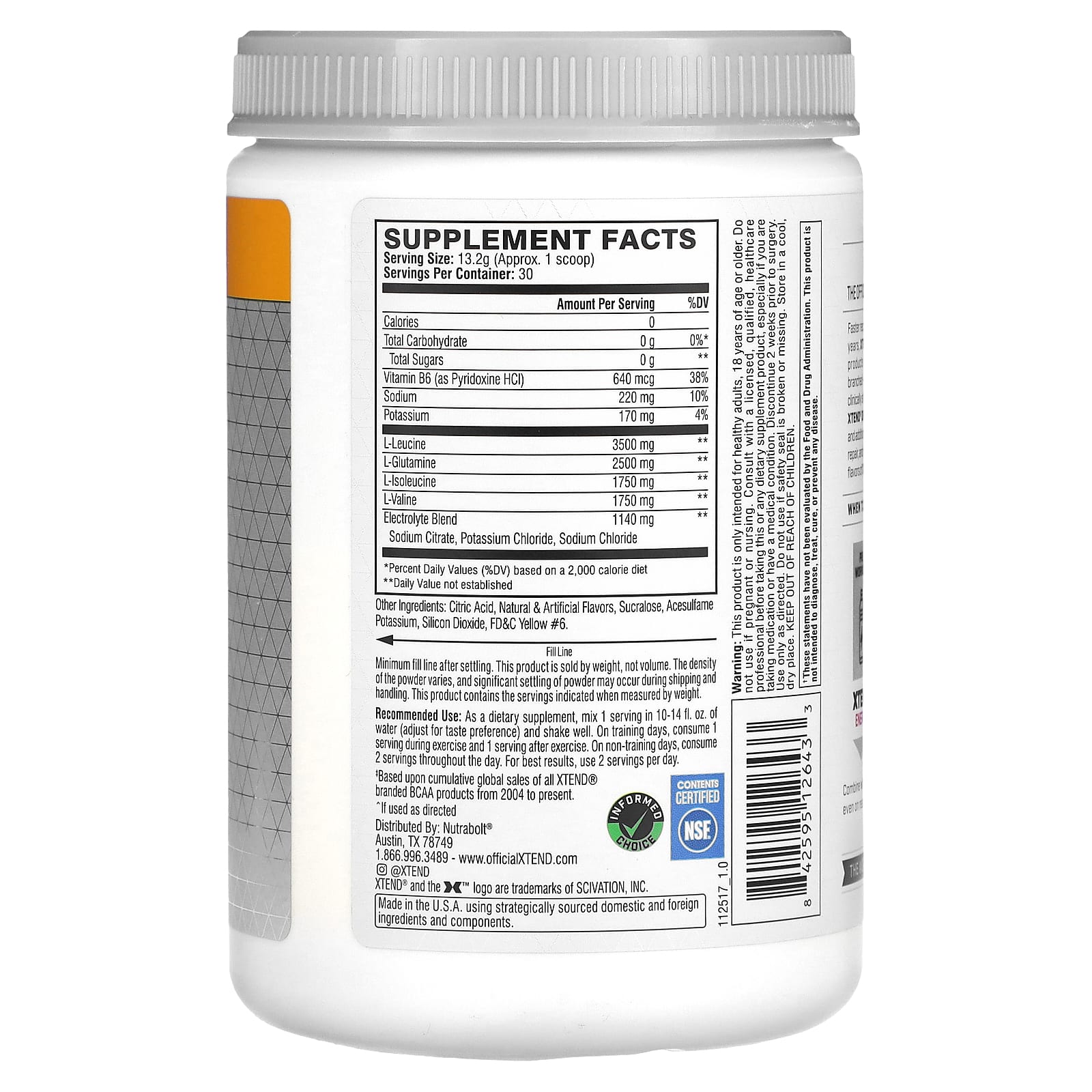 XTEND, The Original 7G BCAA, Orange Cream, 14 oz (396 g) - Image 2