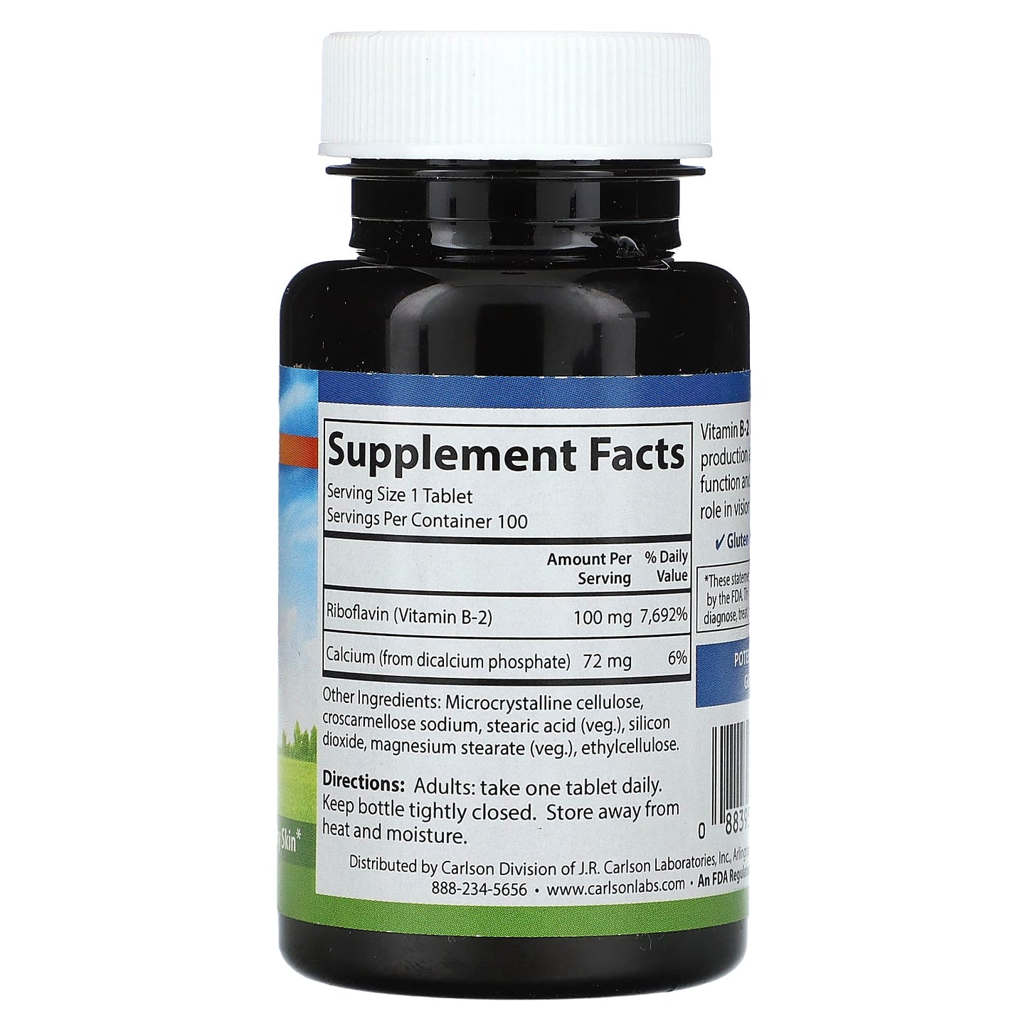 Carlson Vitamin B2 100mg Vegetarian Supplements for Energy & Vision - Image 2