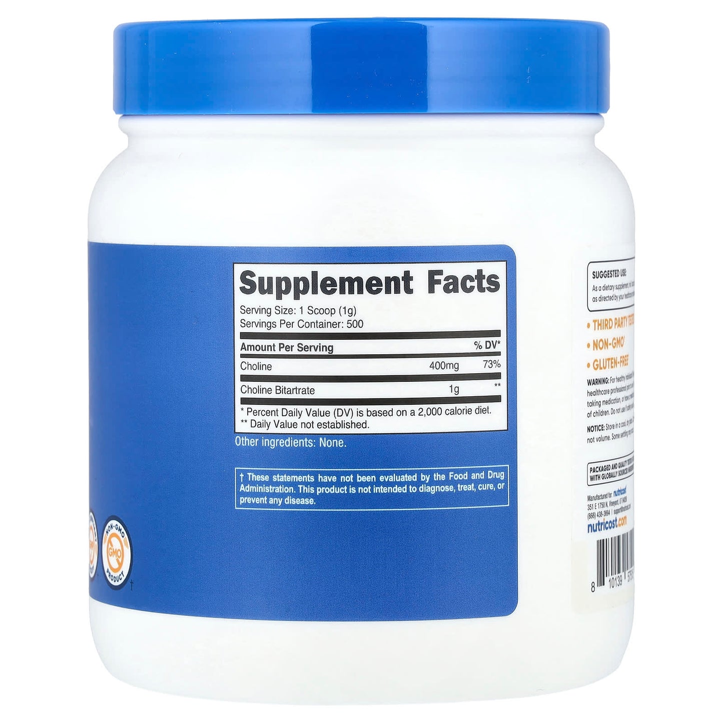 Nutricost, Choline Bitartrate, Unflavored, 17.9 oz (500 g) - Image 2