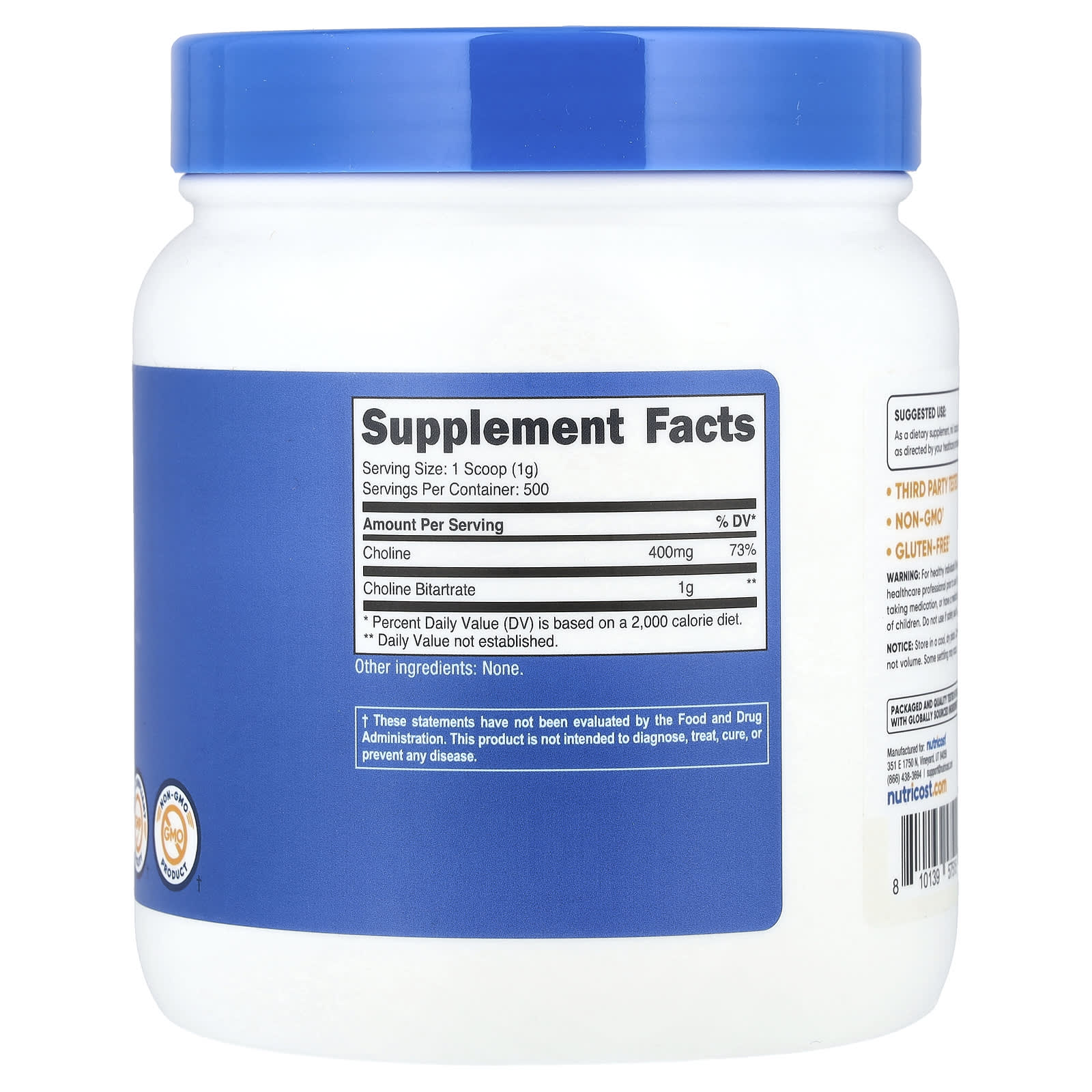 Nutricost, Choline Bitartrate, Unflavored, 17.9 oz (500 g) - Image 2