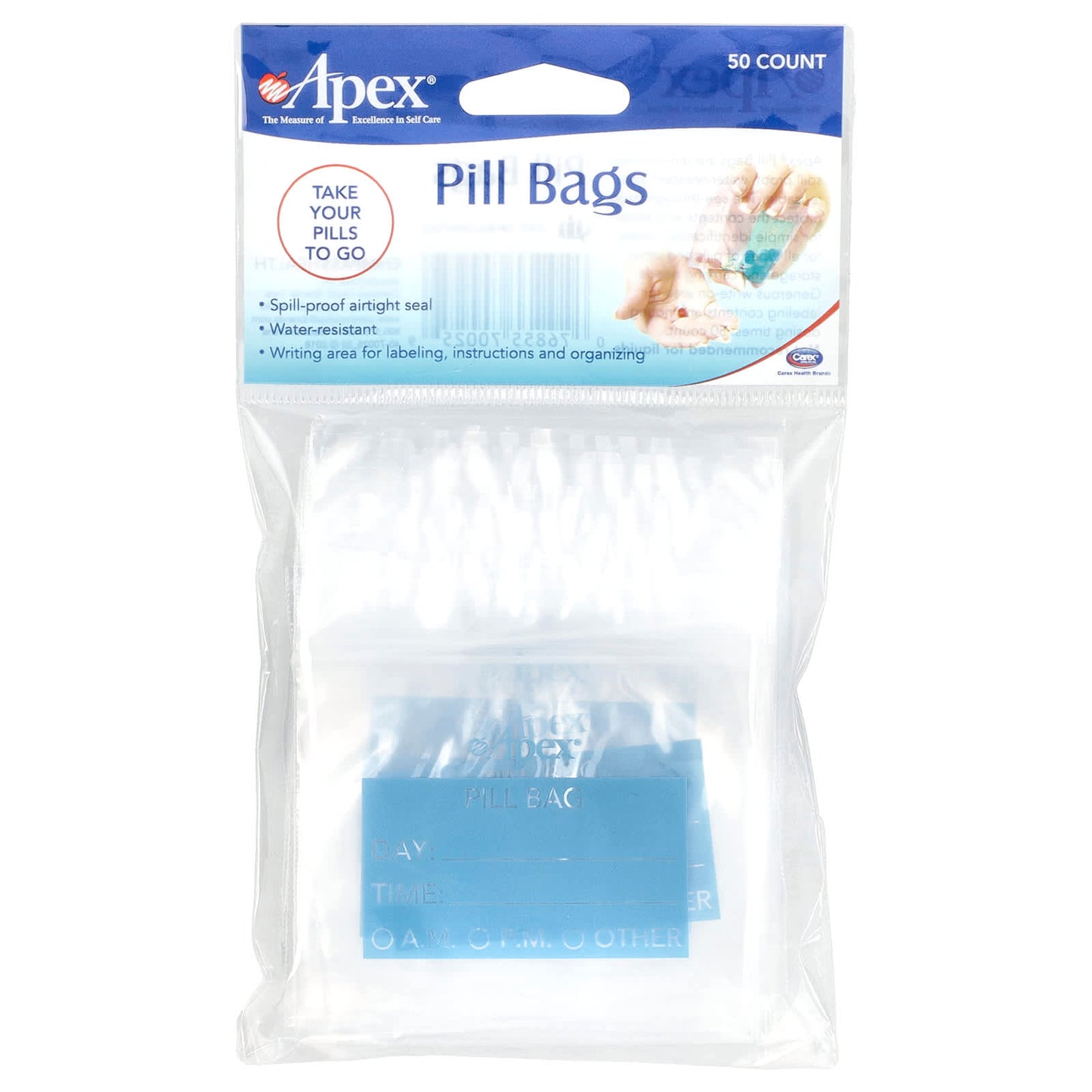 Apex Pill Storage Bags, Waterproof & Reusable, 50 Count - Image 1