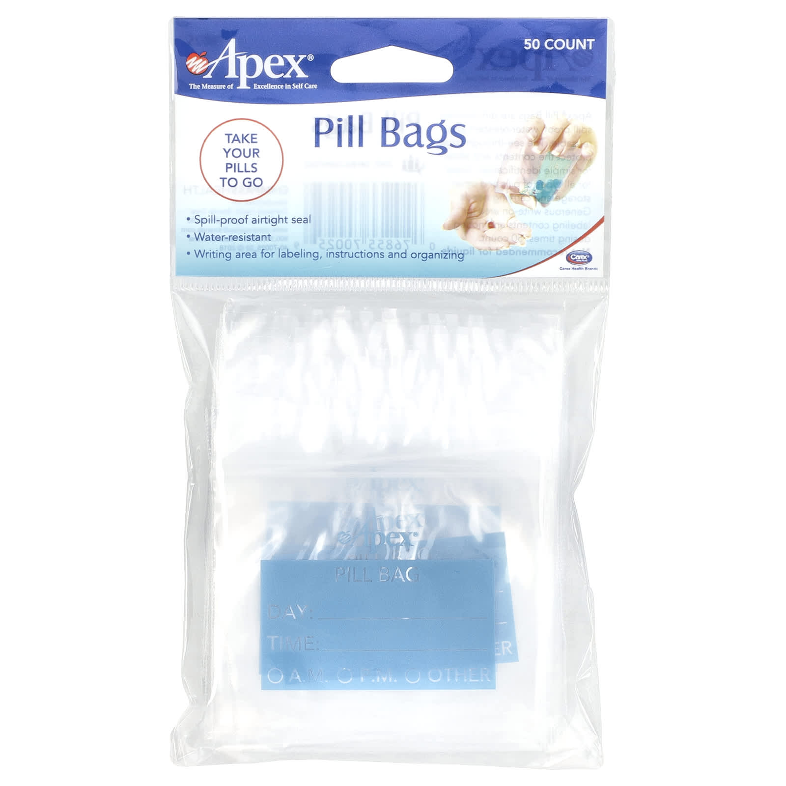 Apex Pill Storage Bags, Waterproof & Reusable, 50 Count - Image 1