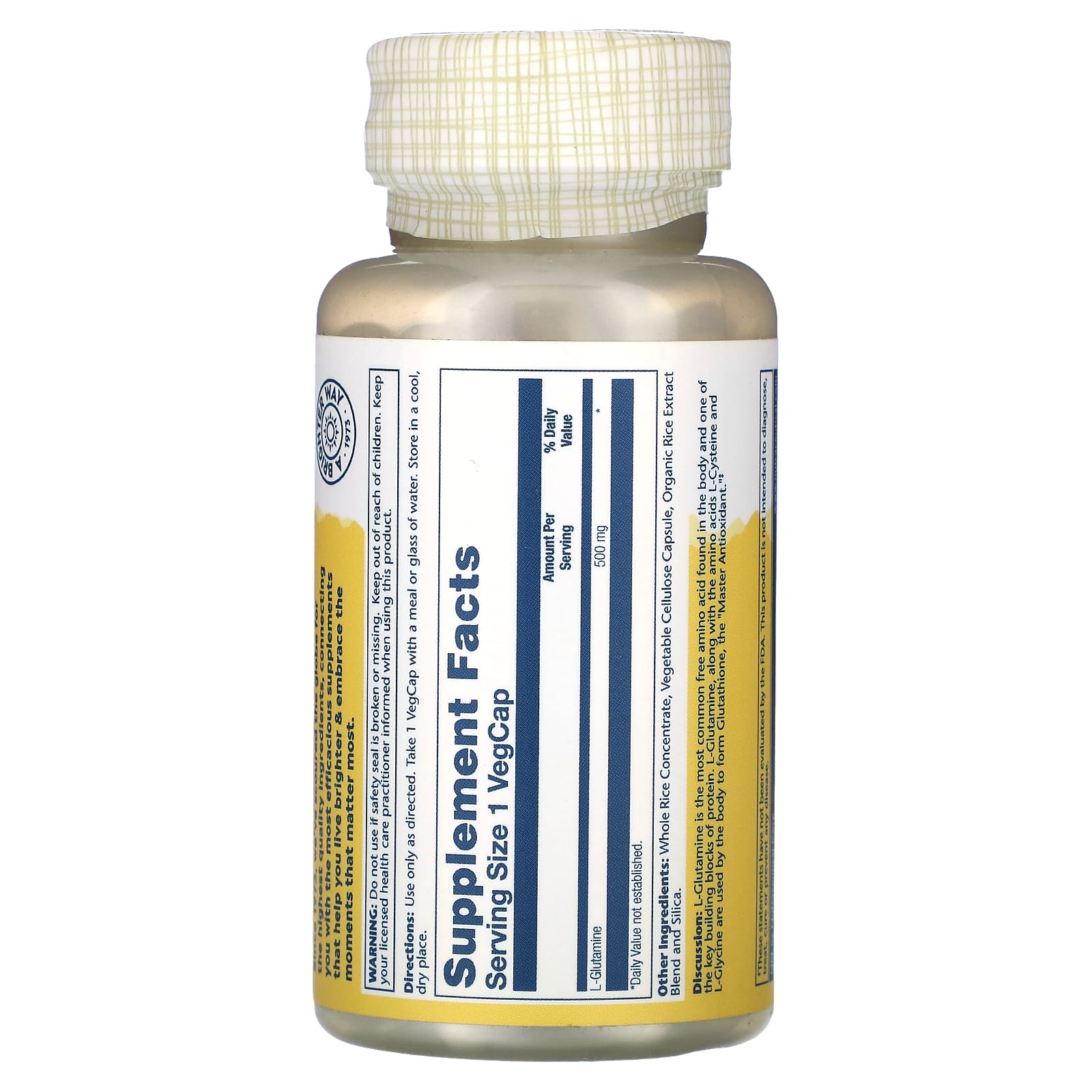 Solaray, L-Glutamine, 500 mg, 100 VegCaps - Image 2