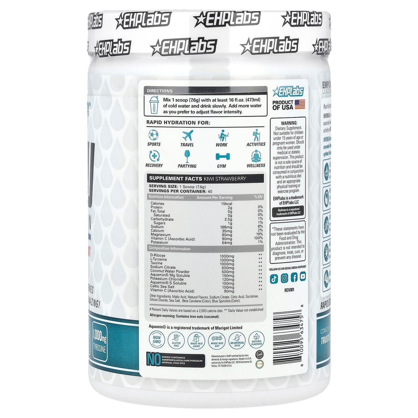 EHPlabs Hydreau Sports Hydration - Kiwi Strawberry, Rapid Electrolyte Replenishment - Image 2