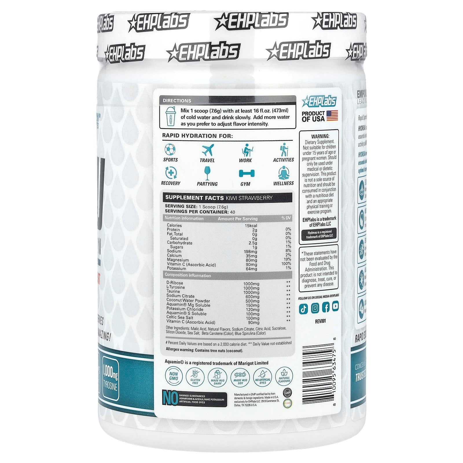 EHPlabs Hydreau Sports Hydration - Kiwi Strawberry, Rapid Electrolyte Replenishment - Image 2