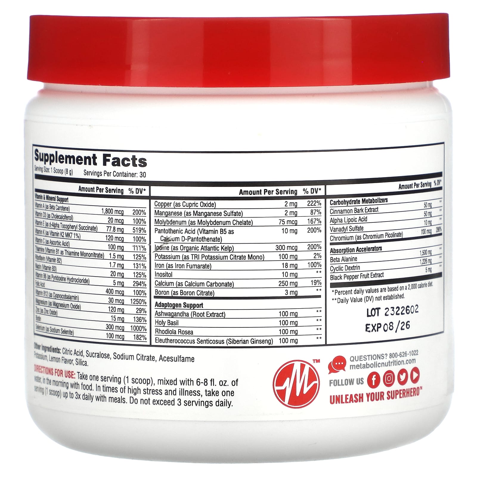 Metabolic Nutrition, VitaGen, Lemonade, 8.47 oz (240 g) - Image 2